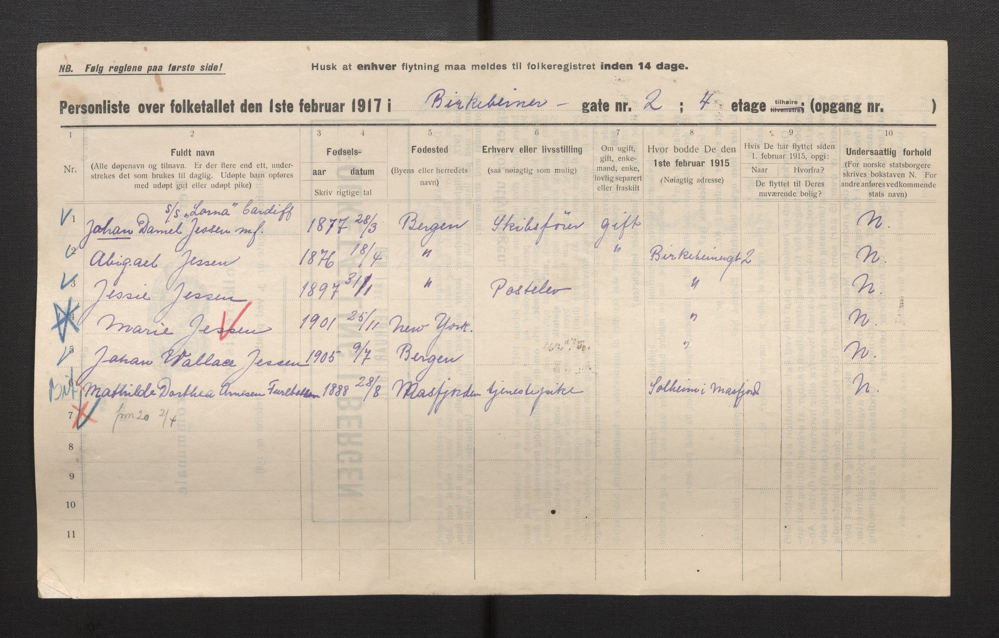 SAB, Kommunal folketelling 1917 for Bergen kjøpstad, 1917, s. 2375