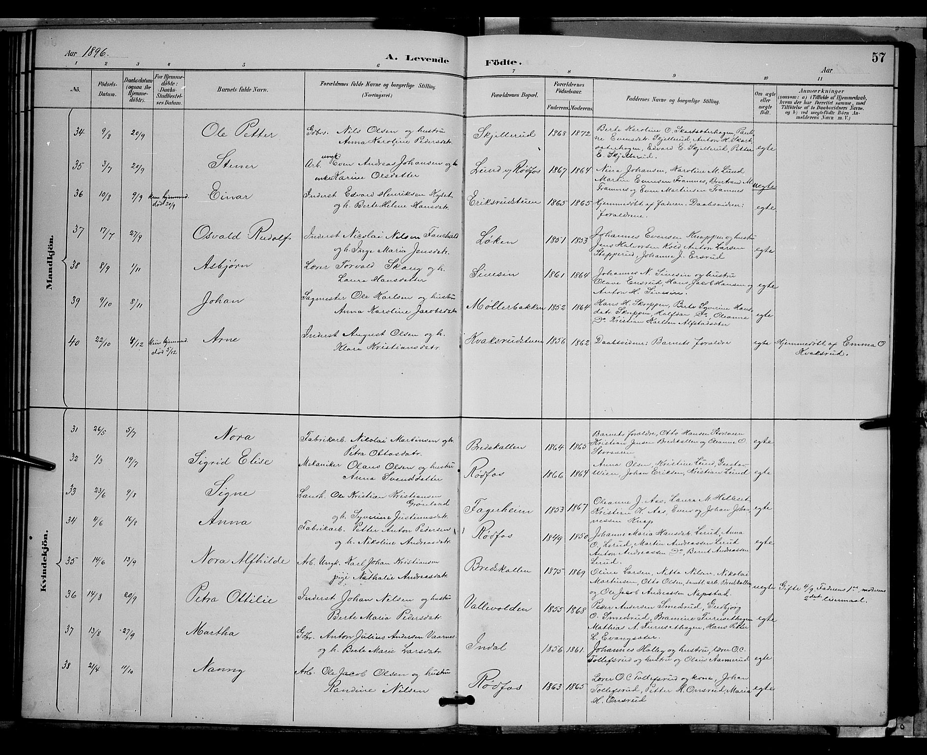 Vestre Toten prestekontor, AV/SAH-PREST-108/H/Ha/Hab/L0009: Klokkerbok nr. 9, 1888-1900, s. 57