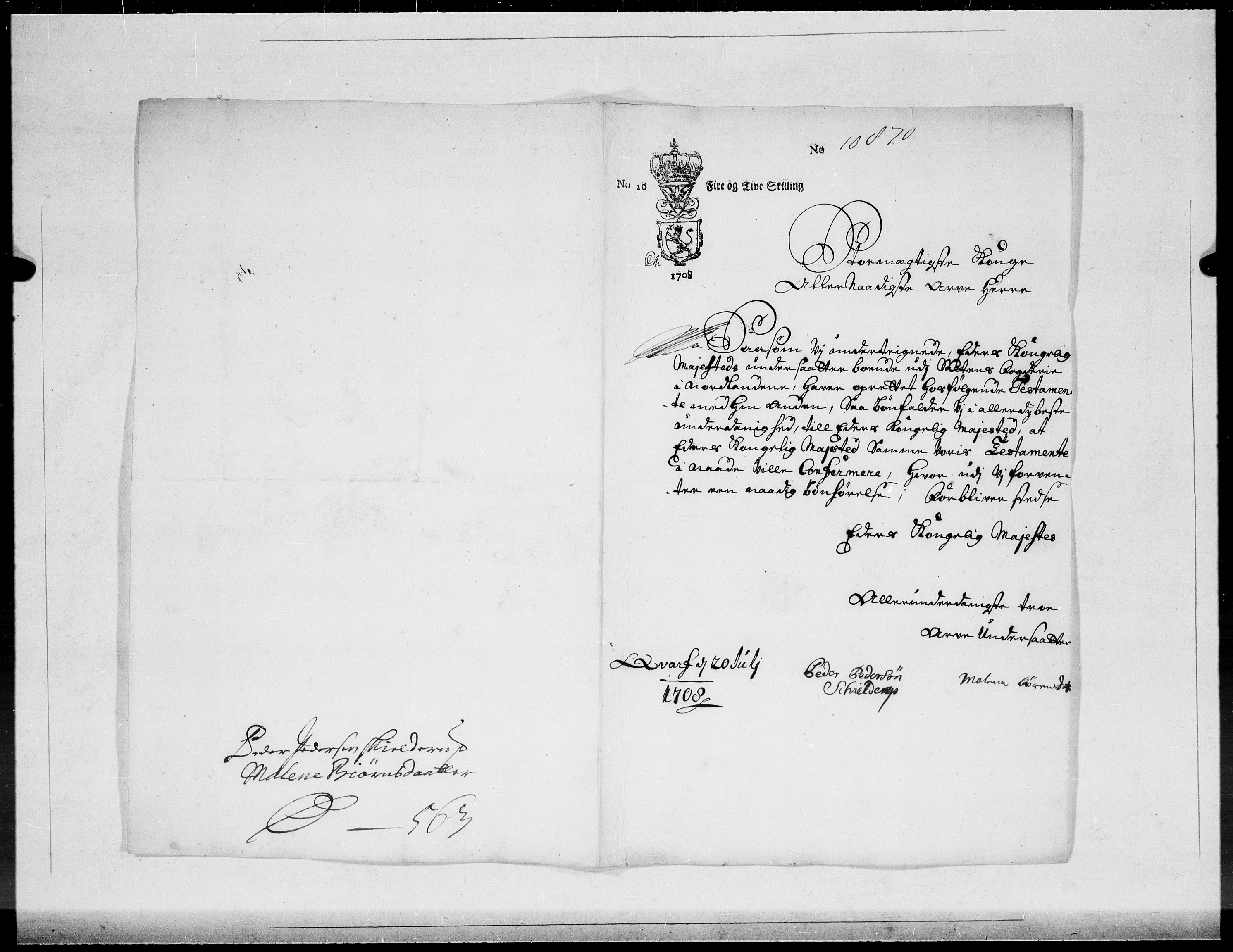Danske Kanselli 1572-1799, AV/RA-EA-3023/F/Fc/Fcc/Fcca/L0065: Norske innlegg 1572-1799, 1708, s. 16