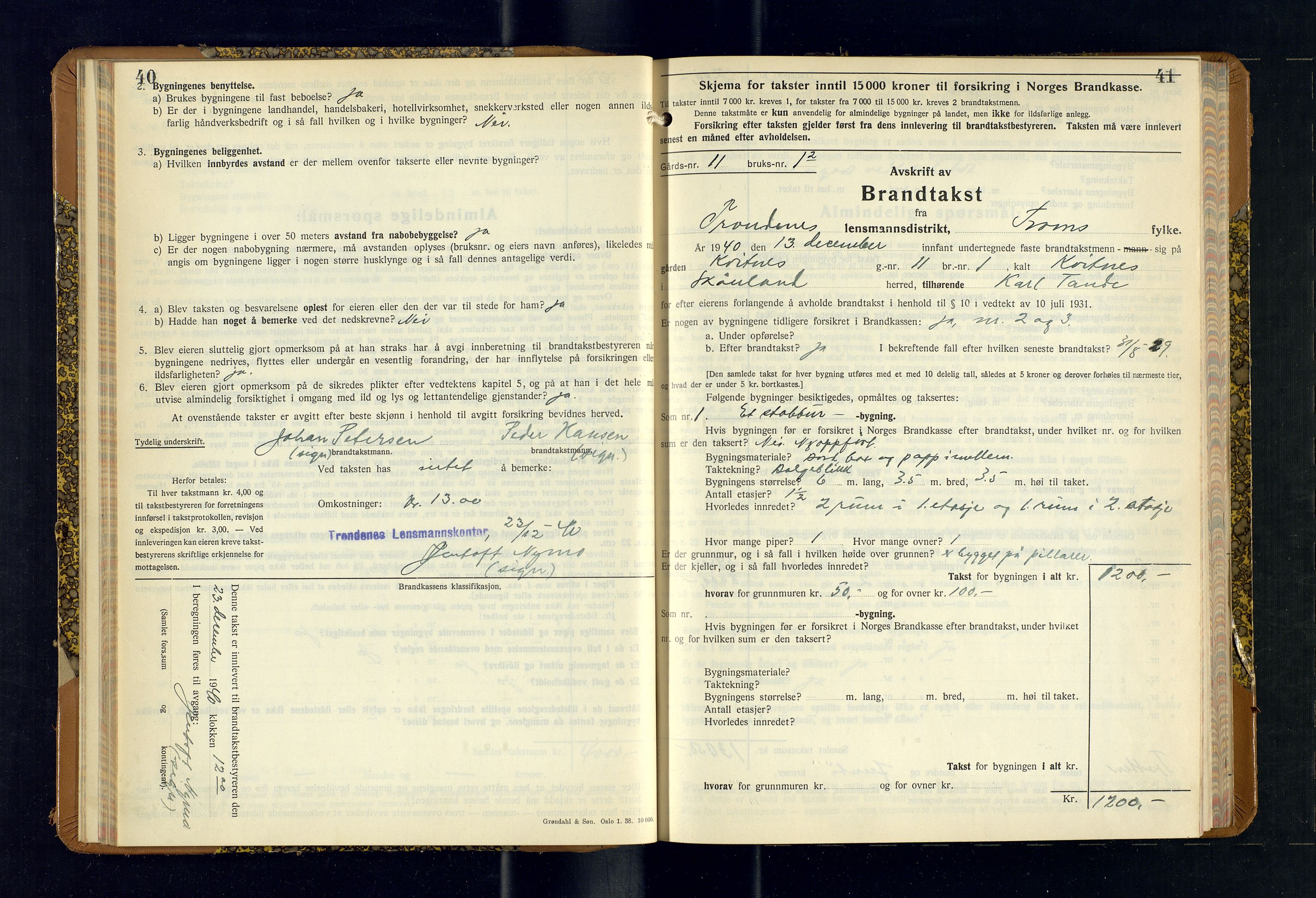 Harstad lensmannskontor, AV/SATØ-SATØ-10/F/Fr/Fra/L0622: Branntakstprotokoll (S), 1940-1945, s. 40-41