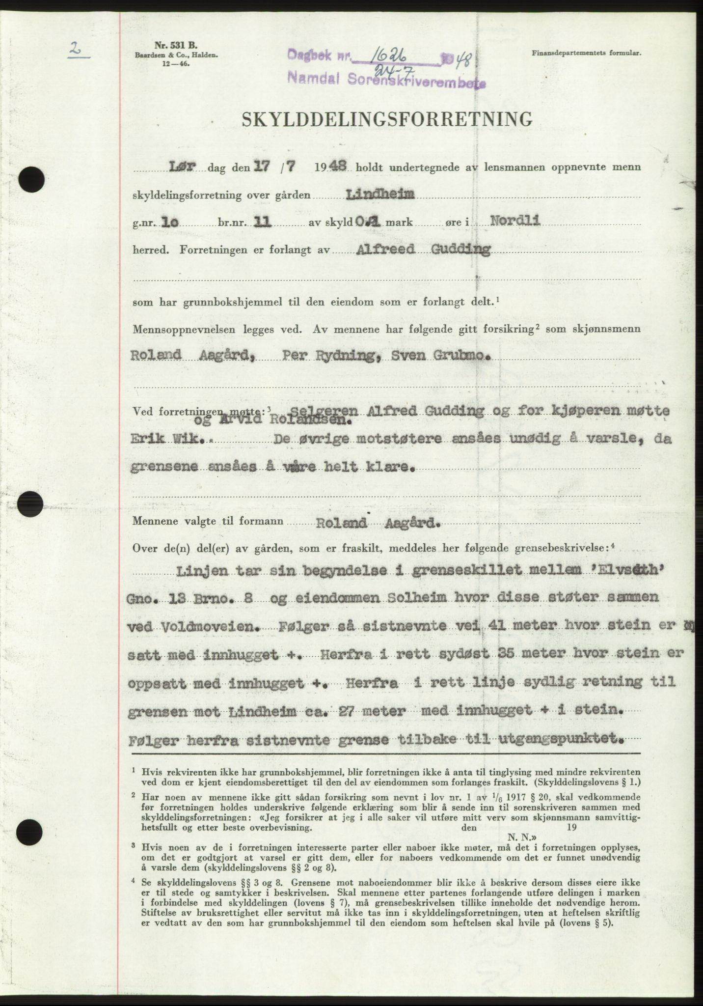Namdal sorenskriveri, SAT/A-4133/1/2/2C: Pantebok nr. -, 1948-1948, Dagboknr: 1626/1948