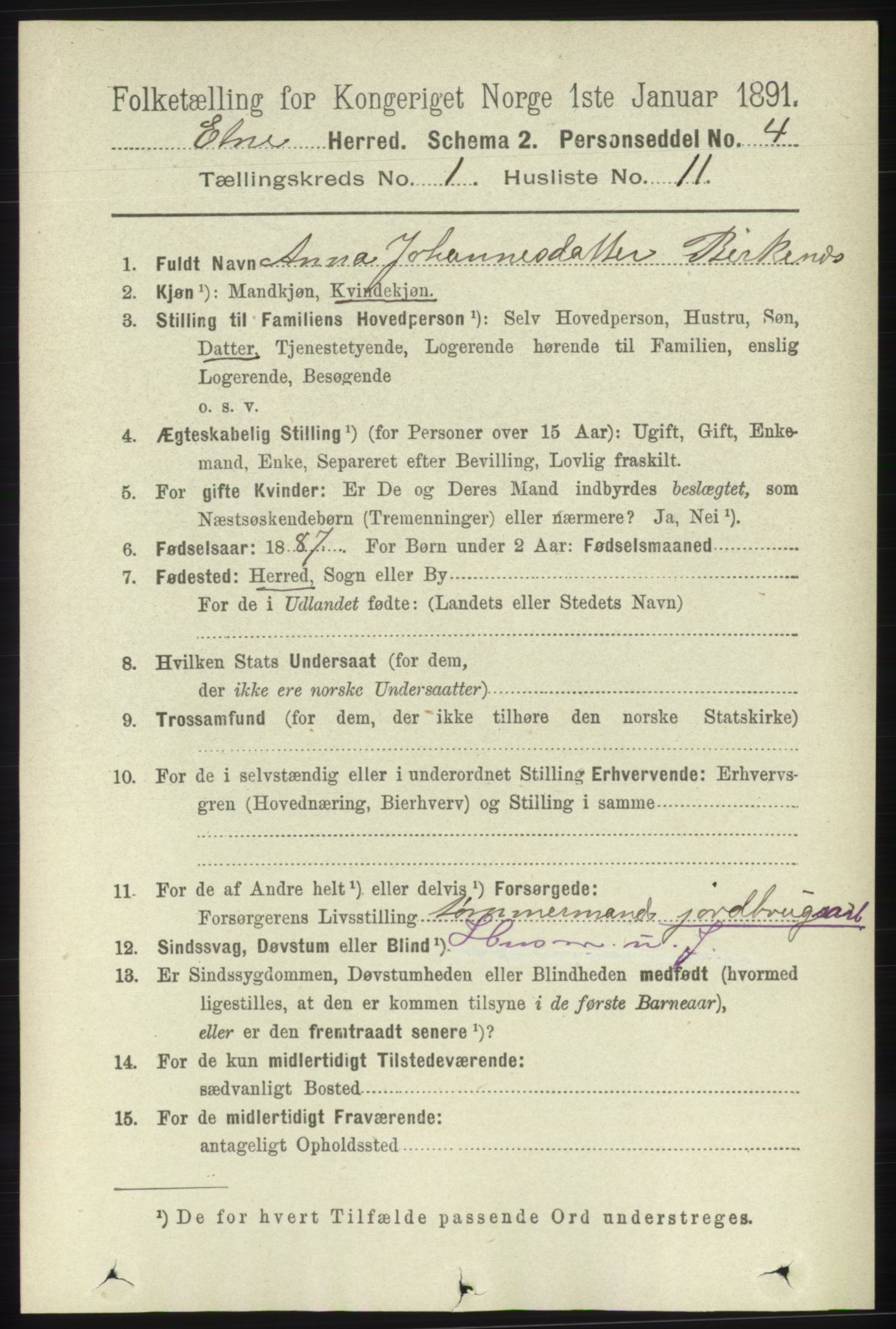 RA, Folketelling 1891 for 1211 Etne herred, 1891, s. 136