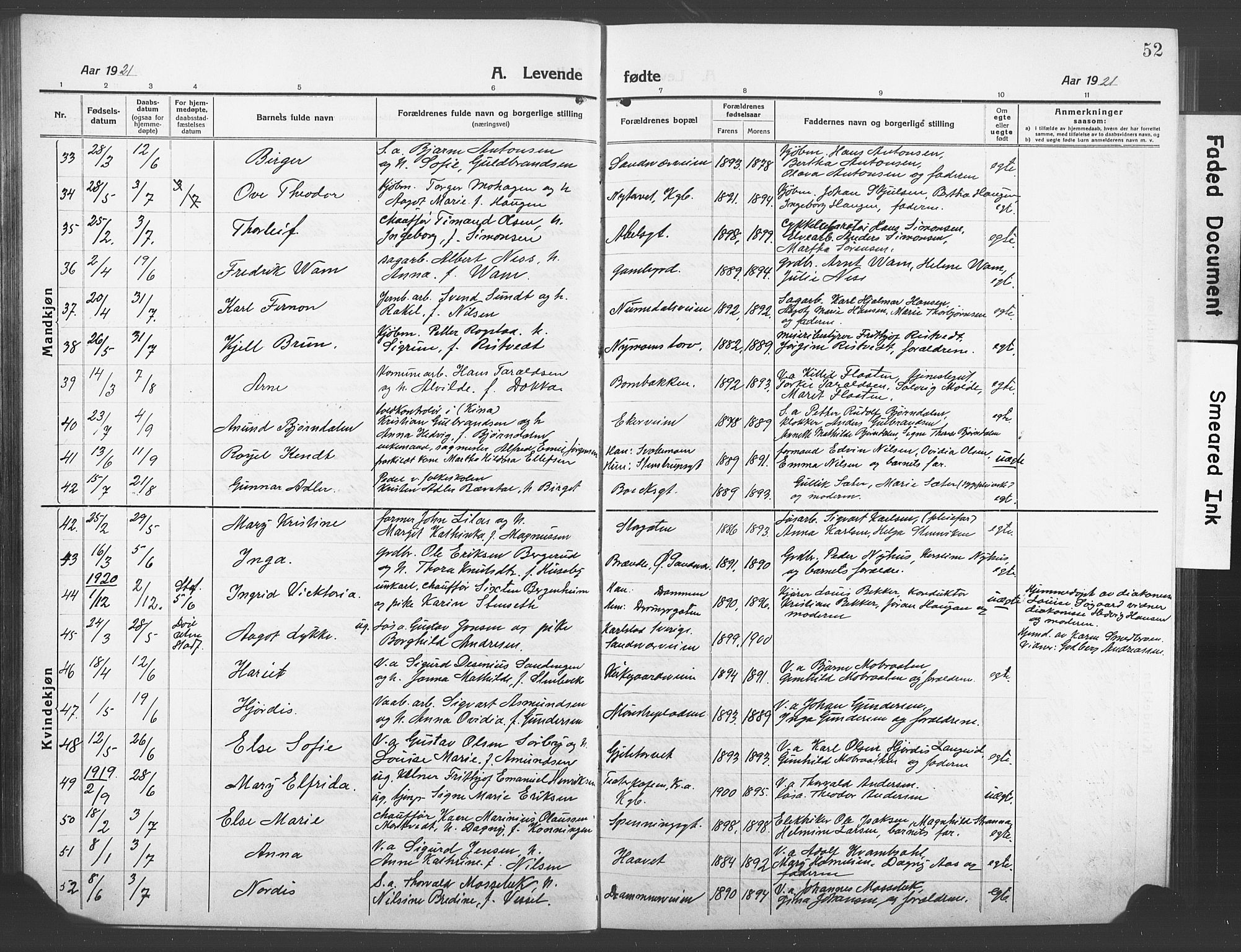 Kongsberg kirkebøker, AV/SAKO-A-22/G/Ga/L0008: Klokkerbok nr. 8, 1915-1932, s. 52