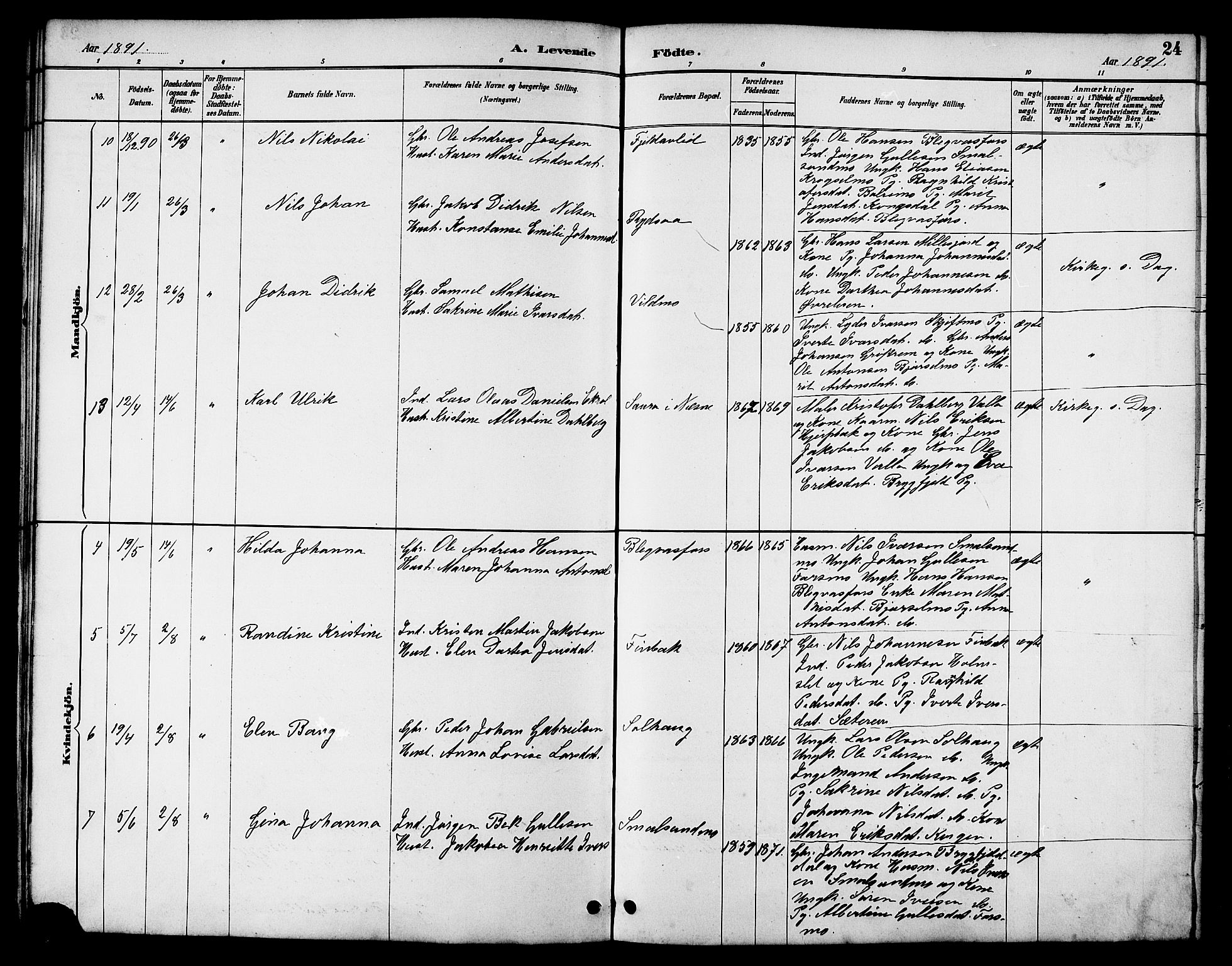Ministerialprotokoller, klokkerbøker og fødselsregistre - Nordland, AV/SAT-A-1459/826/L0383: Klokkerbok nr. 826C03, 1887-1896, s. 24