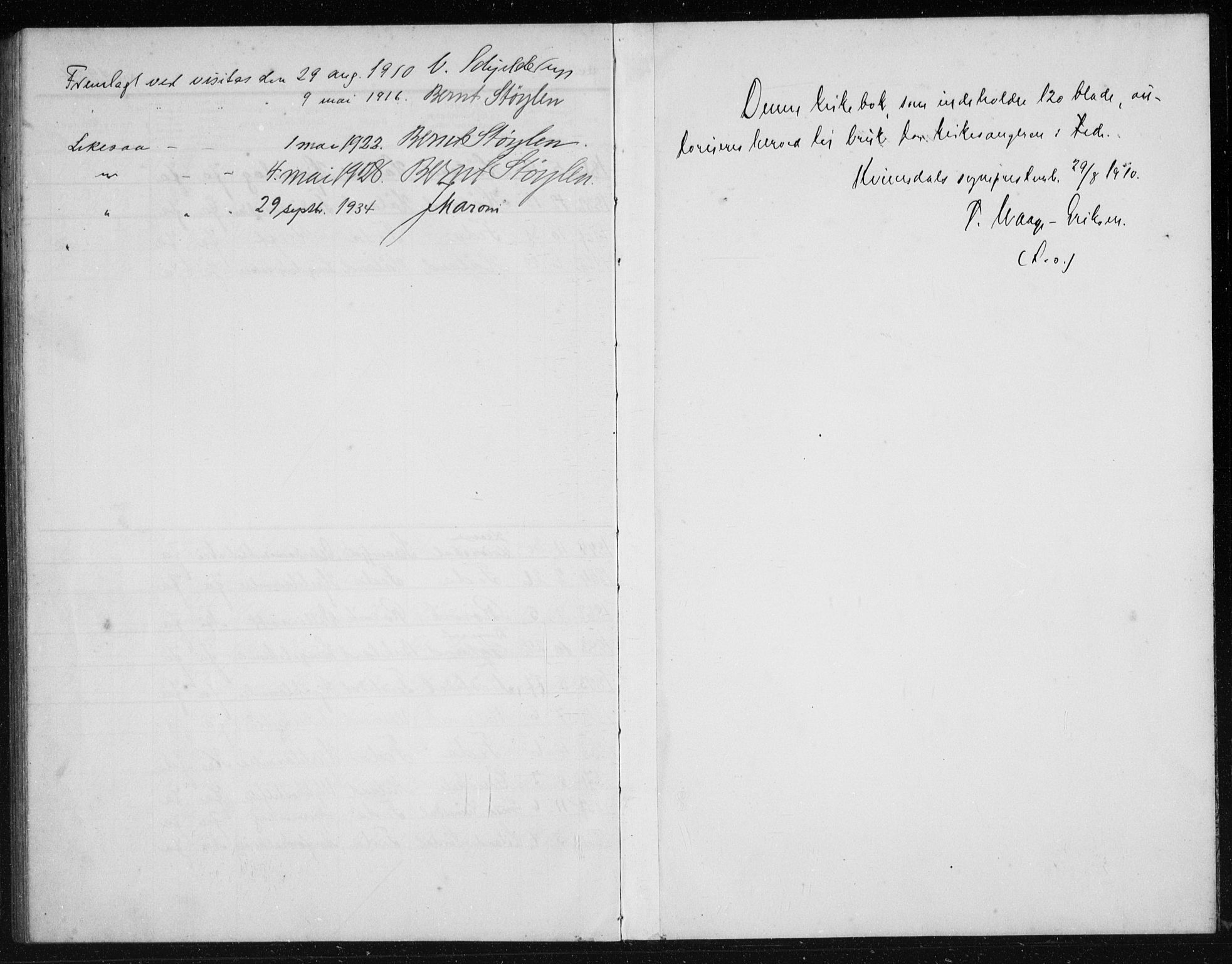 Kvinesdal sokneprestkontor, AV/SAK-1111-0026/F/Fb/Fba/L0005: Klokkerbok nr. B 5, 1910-1934