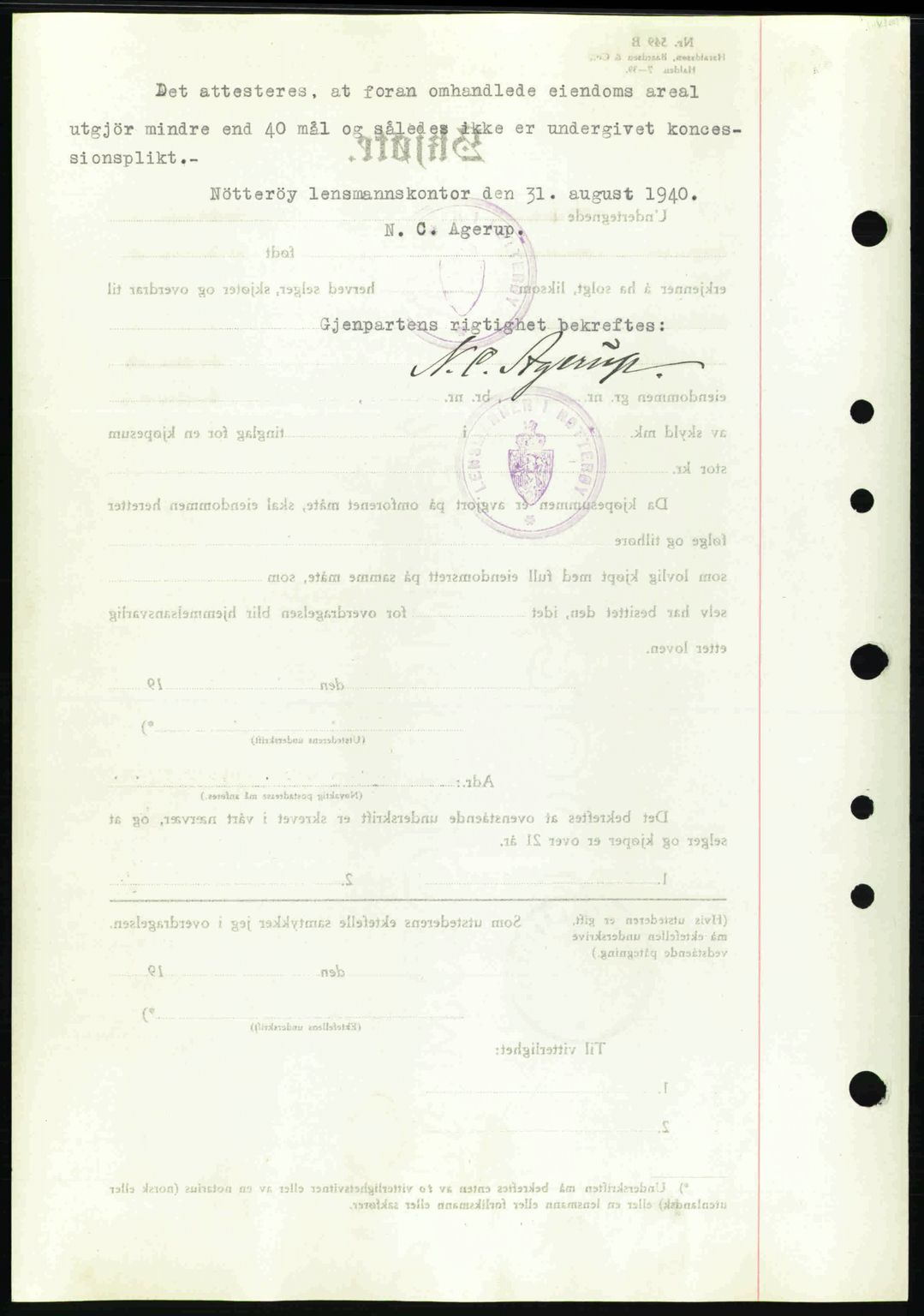 Tønsberg sorenskriveri, AV/SAKO-A-130/G/Ga/Gaa/L0009: Pantebok nr. A9, 1940-1941, Dagboknr: 1767/1940