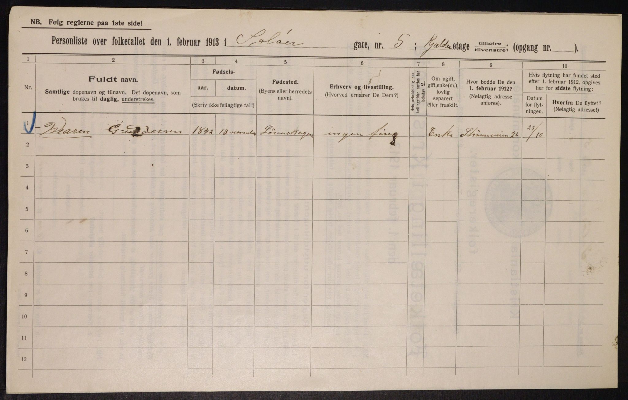 OBA, Kommunal folketelling 1.2.1913 for Kristiania, 1913, s. 99741