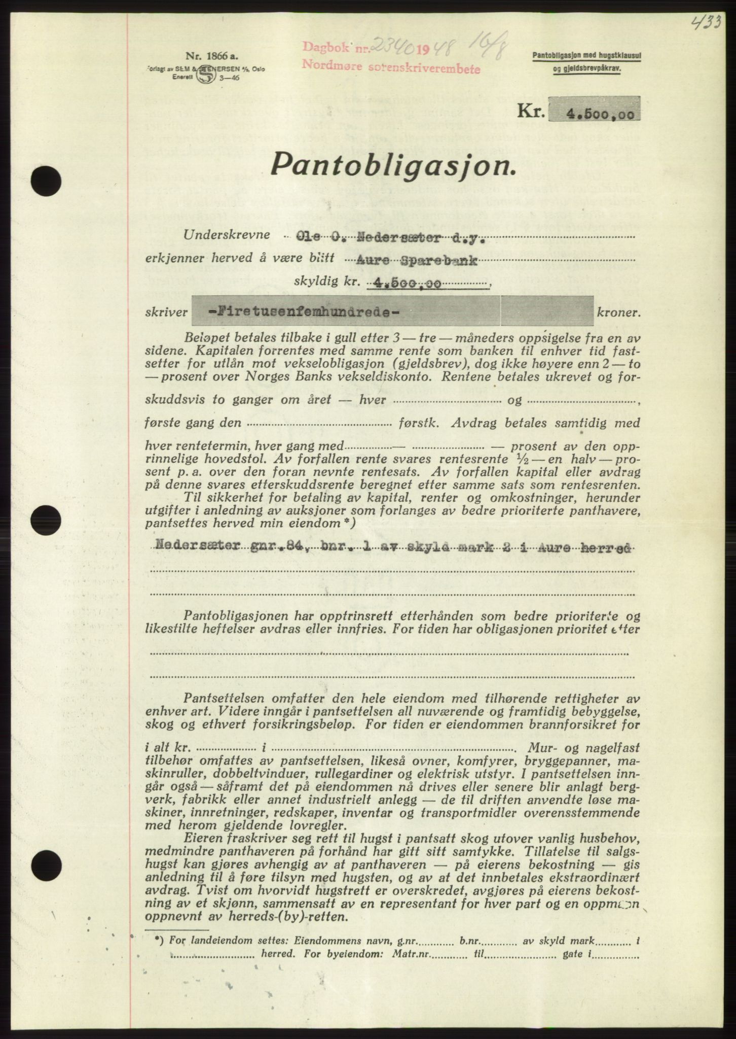 Nordmøre sorenskriveri, SAT/A-4132/1/2/2Ca: Pantebok nr. B99, 1948-1948, Dagboknr: 2340/1948