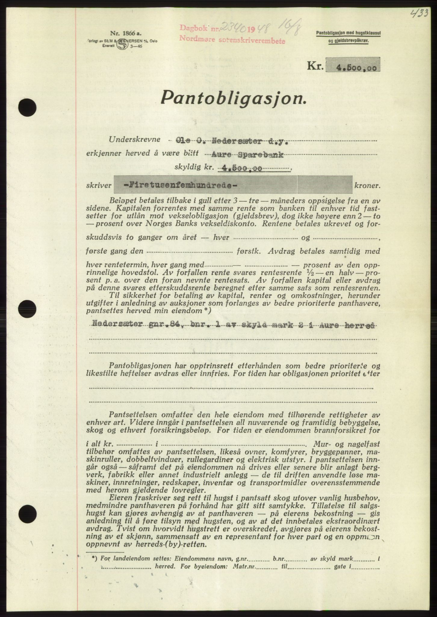 Nordmøre sorenskriveri, AV/SAT-A-4132/1/2/2Ca: Pantebok nr. B99, 1948-1948, Dagboknr: 2340/1948