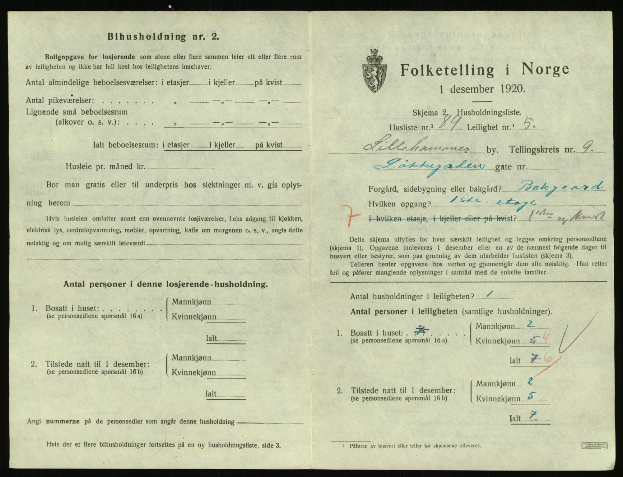 SAH, Folketelling 1920 for 0501 Lillehammer kjøpstad, 1920, s. 3370