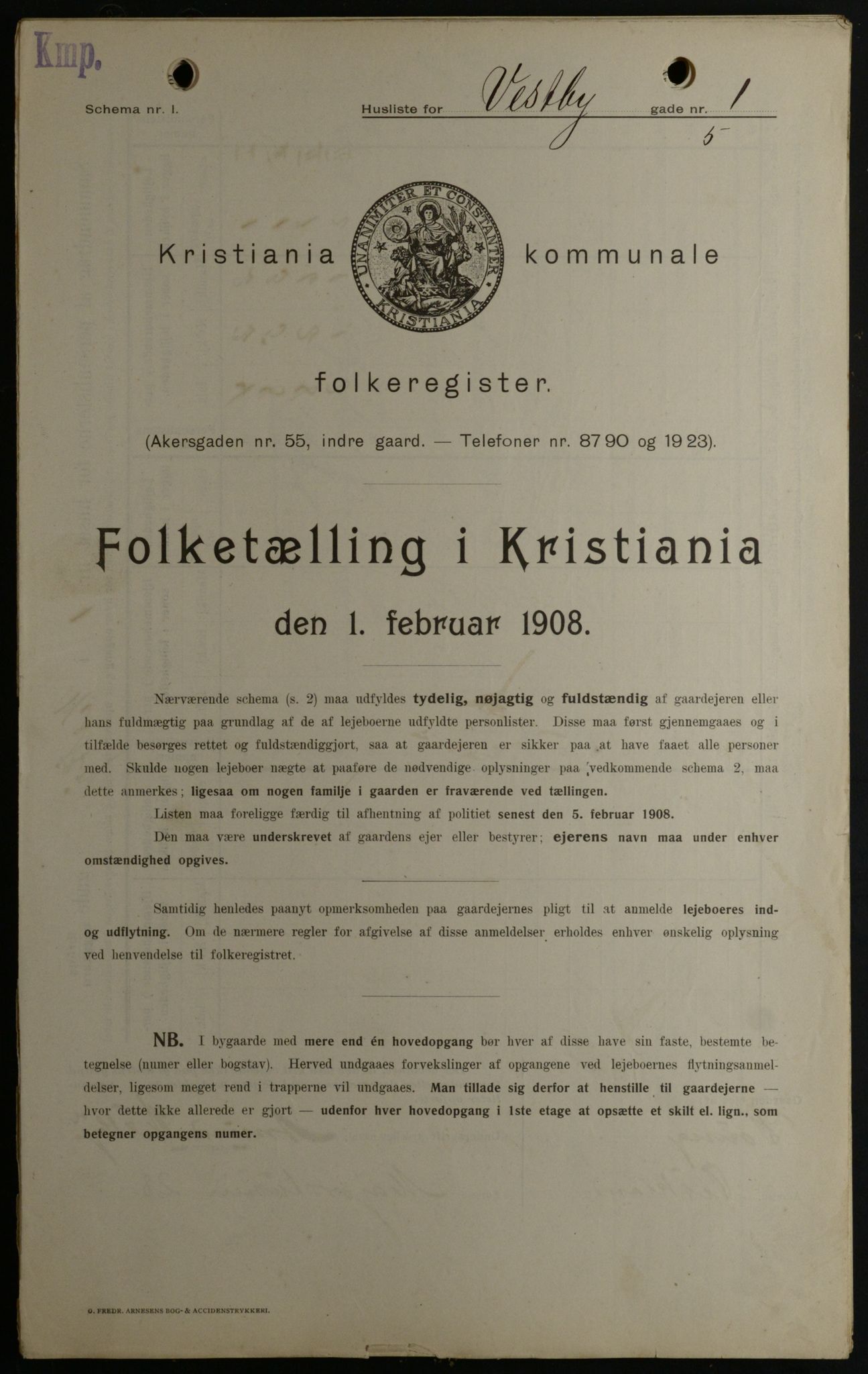 OBA, Kommunal folketelling 1.2.1908 for Kristiania kjøpstad, 1908, s. 109806