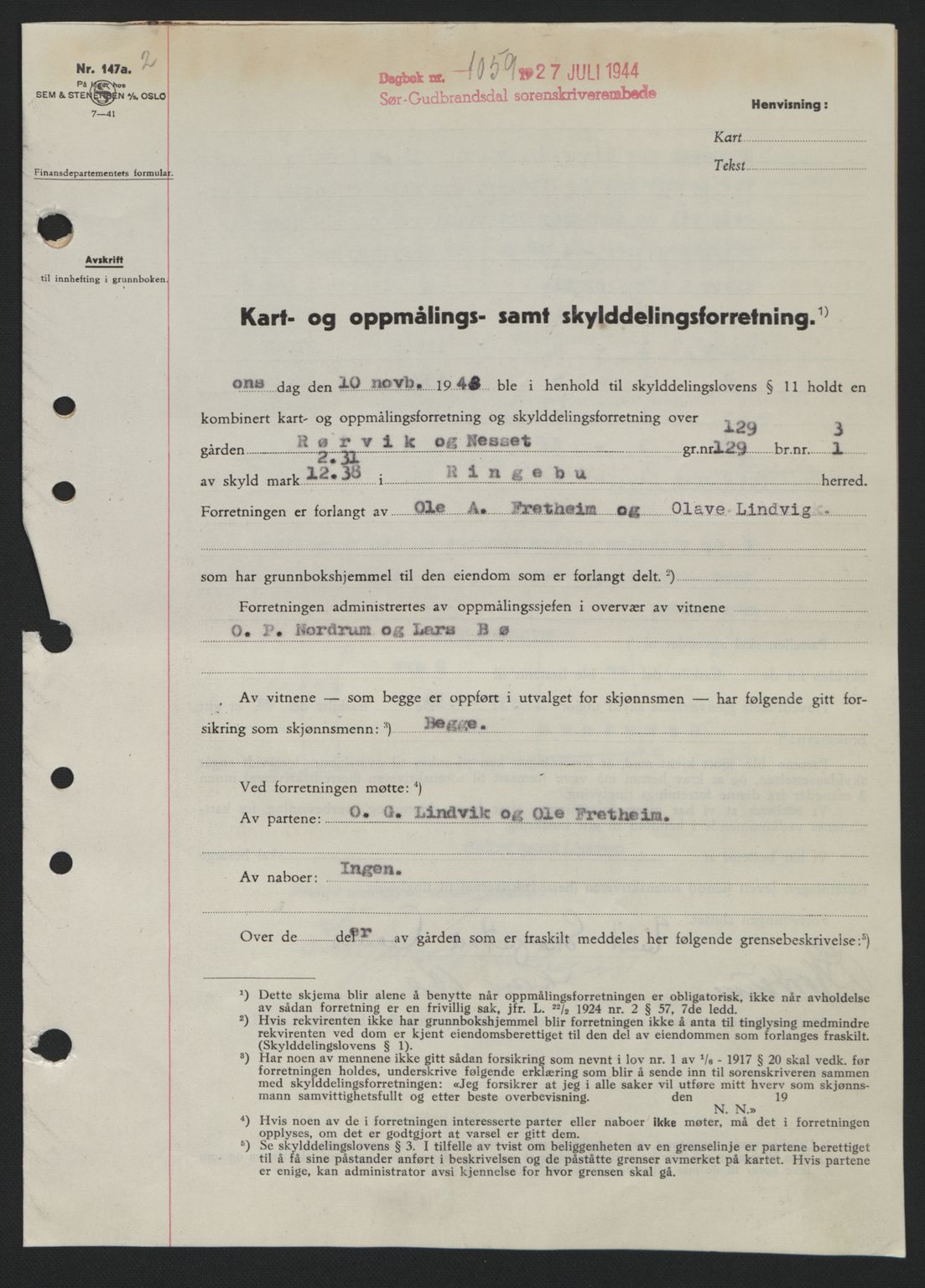 Sør-Gudbrandsdal tingrett, SAH/TING-004/H/Hb/Hbd/L0013: Pantebok nr. A13, 1944-1944, Dagboknr: 1059/1944