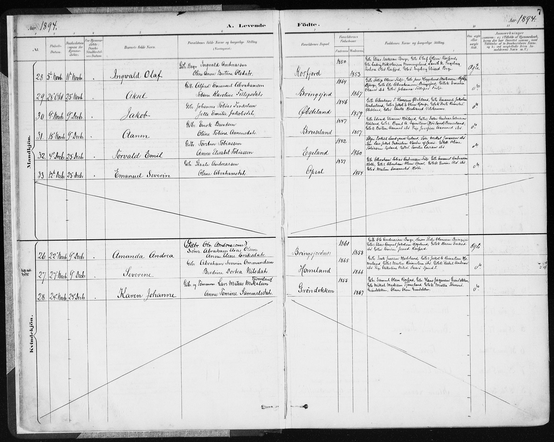 Lyngdal sokneprestkontor, AV/SAK-1111-0029/F/Fa/Fac/L0012: Ministerialbok nr. A 12, 1894-1918, s. 7