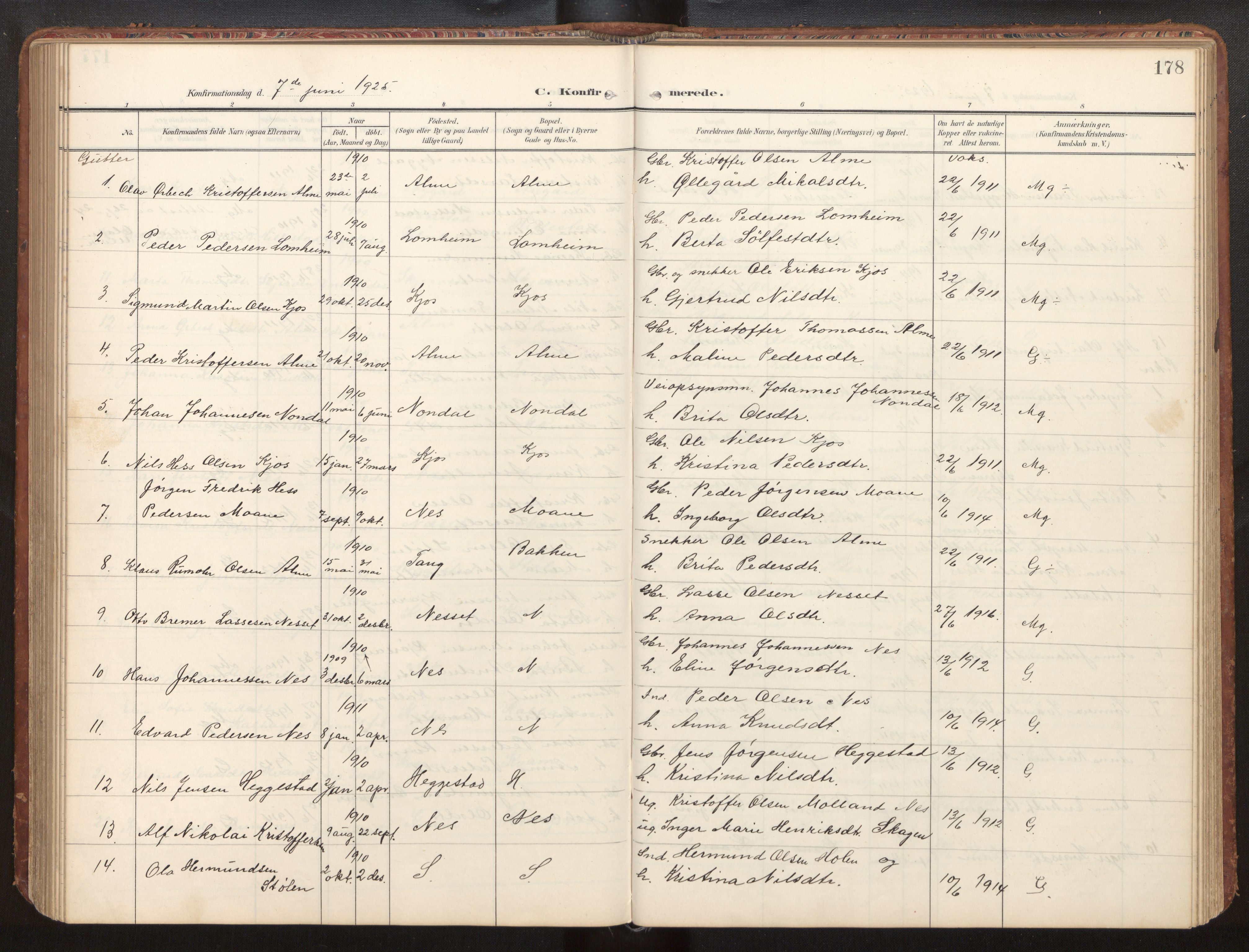 Hafslo sokneprestembete, AV/SAB-A-80301/H/Hab/Habb/L0002: Klokkerbok nr. B 2, 1909-1947, s. 178
