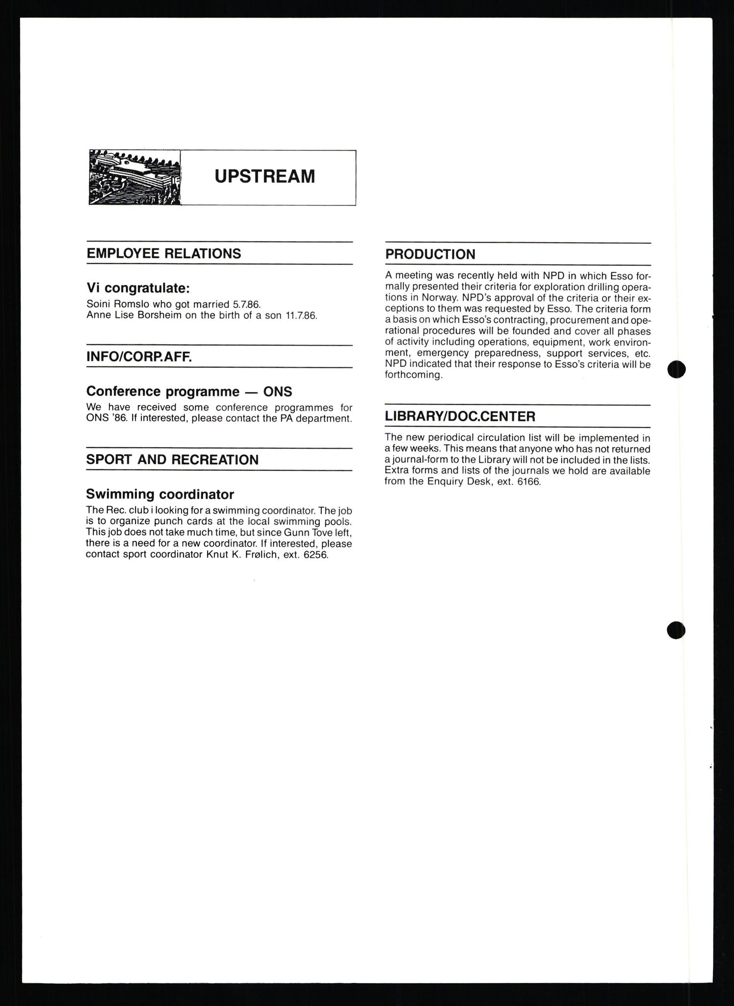 Pa 0982 - Esso Norge A/S, AV/SAST-A-100448/X/Xd/L0003: Ukenytt, 1987-1991