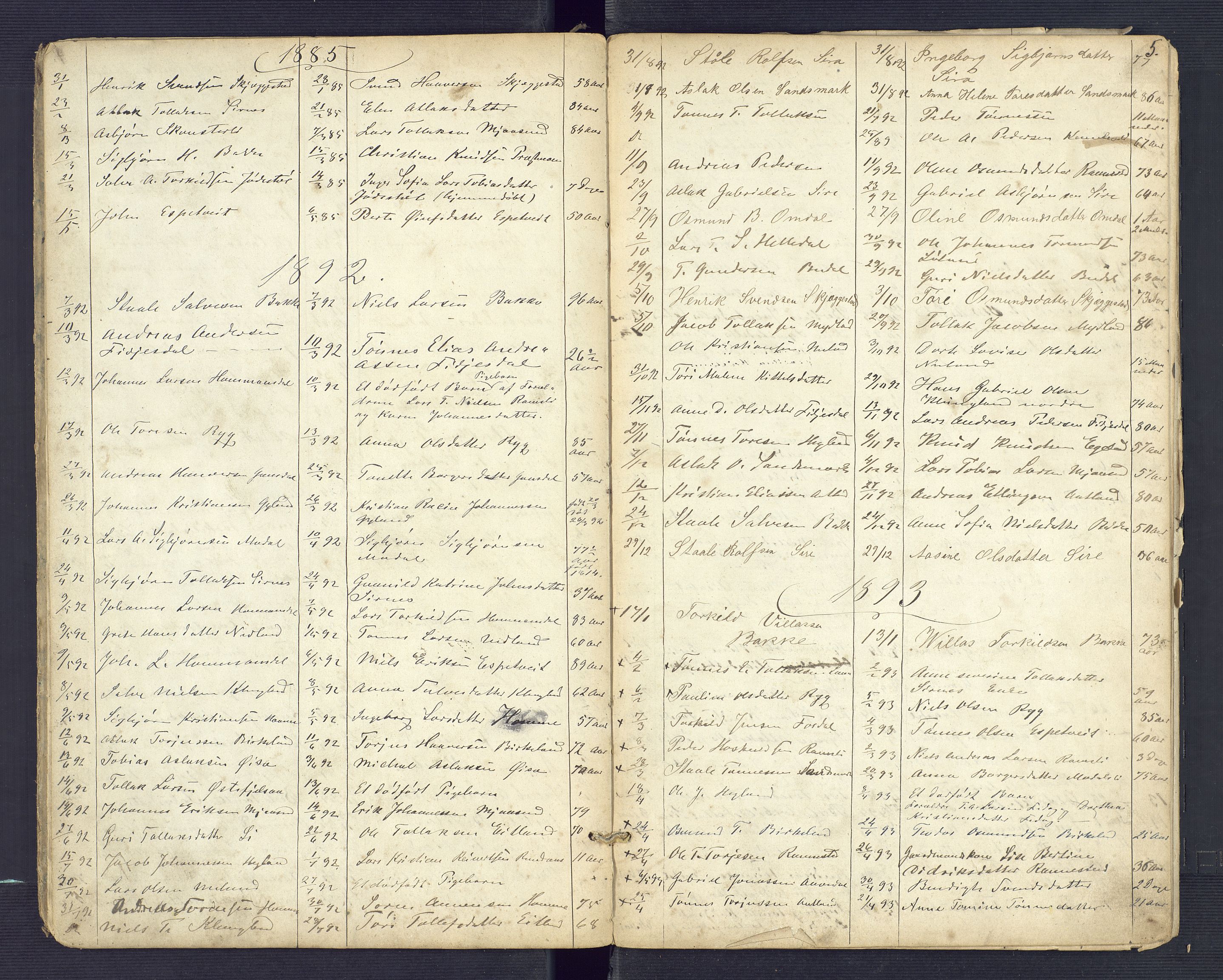 Bakke og Gyland lensmannskontor, AV/SAK-1241-0002/F/Fe/L0001: Anmeldte dødsfall nr 5, 1879-1904, s. 5
