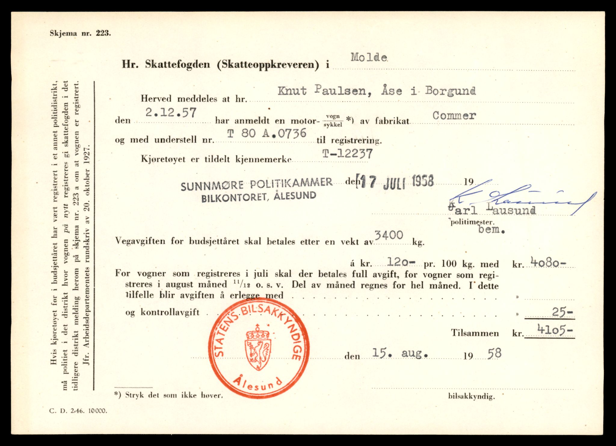 Møre og Romsdal vegkontor - Ålesund trafikkstasjon, AV/SAT-A-4099/F/Fe/L0033: Registreringskort for kjøretøy T 12151 - T 12474, 1927-1998, s. 2229