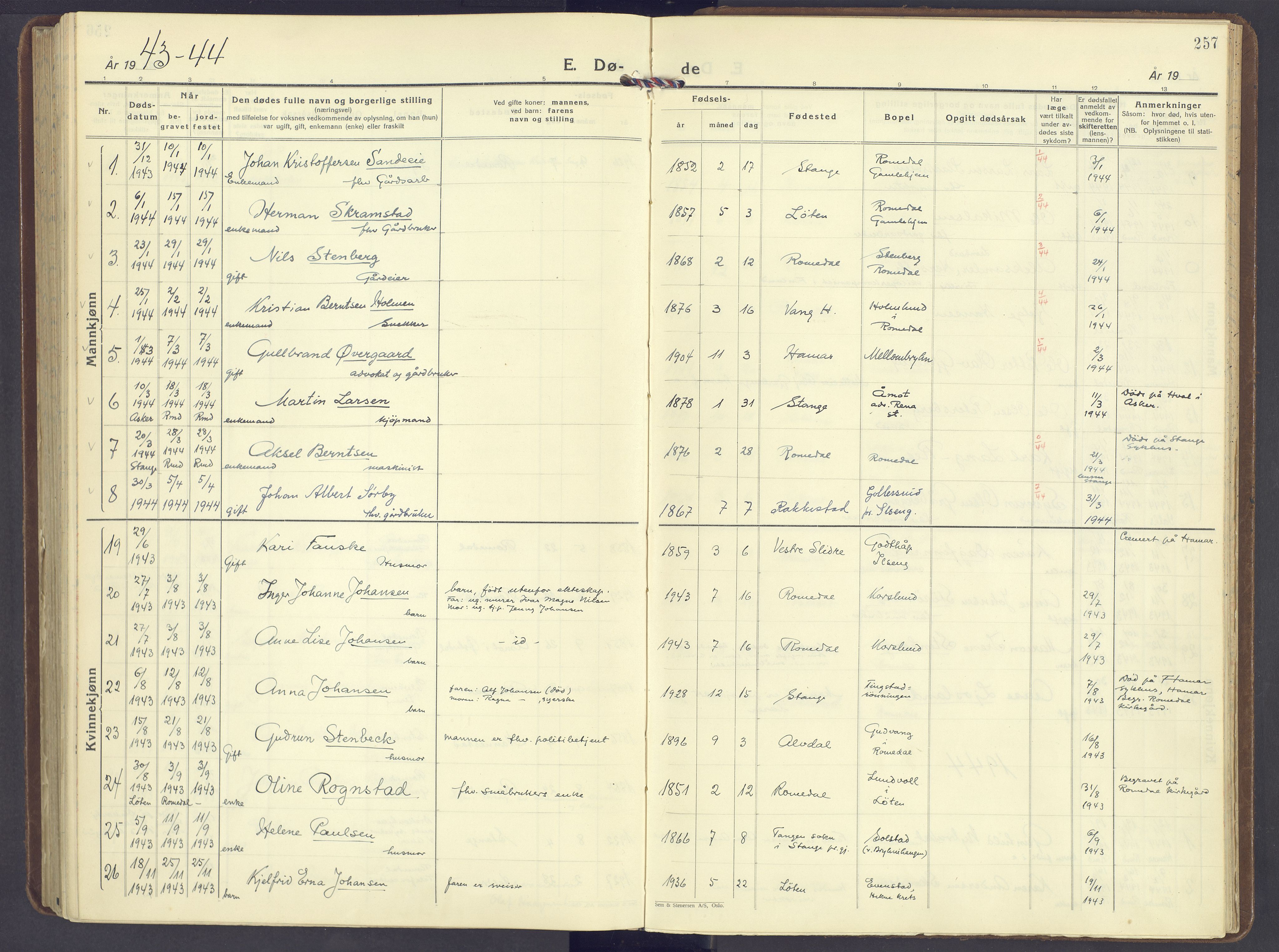 Romedal prestekontor, AV/SAH-PREST-004/K/L0014: Ministerialbok nr. 14, 1936-1949, s. 257