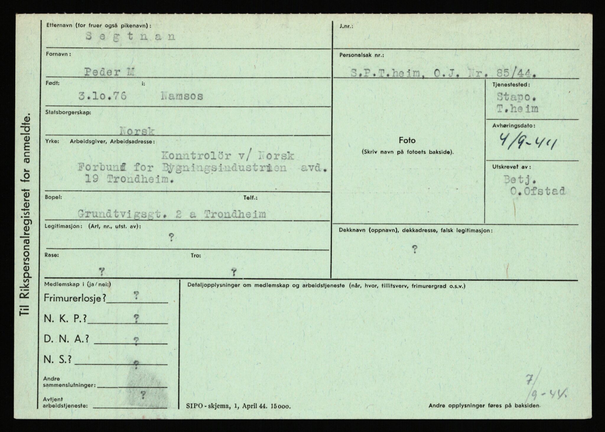 Statspolitiet - Hovedkontoret / Osloavdelingen, AV/RA-S-1329/C/Ca/L0013: Raa - Servold, 1943-1945, s. 4637