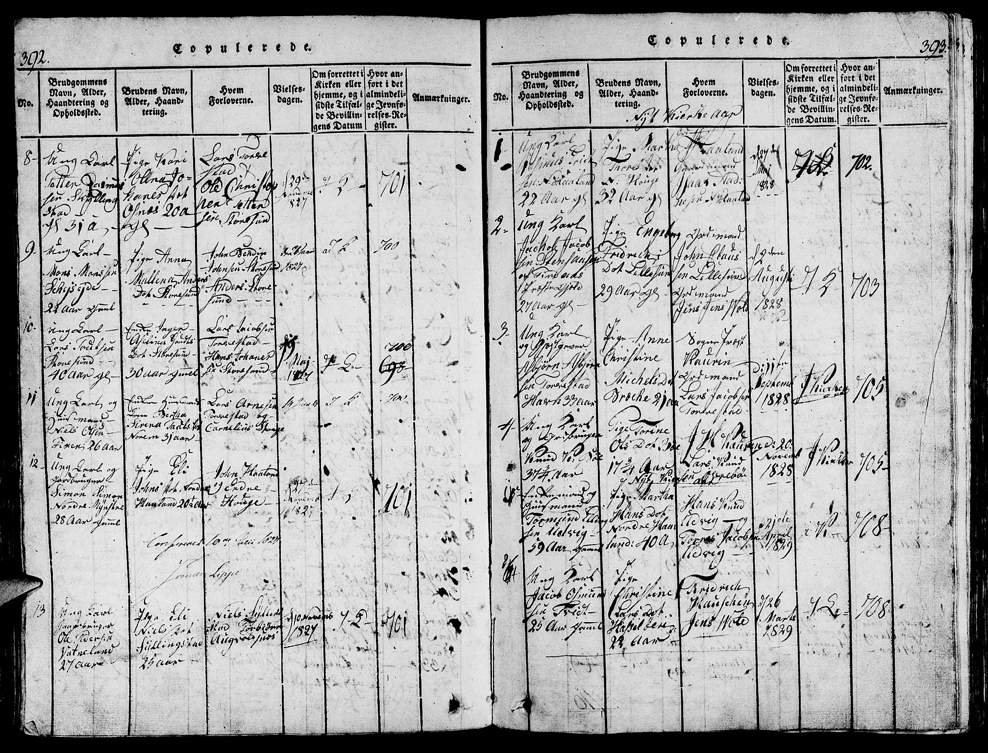 Torvastad sokneprestkontor, SAST/A -101857/H/Ha/Hab/L0001: Klokkerbok nr. B 1 /1, 1817-1835, s. 392-393