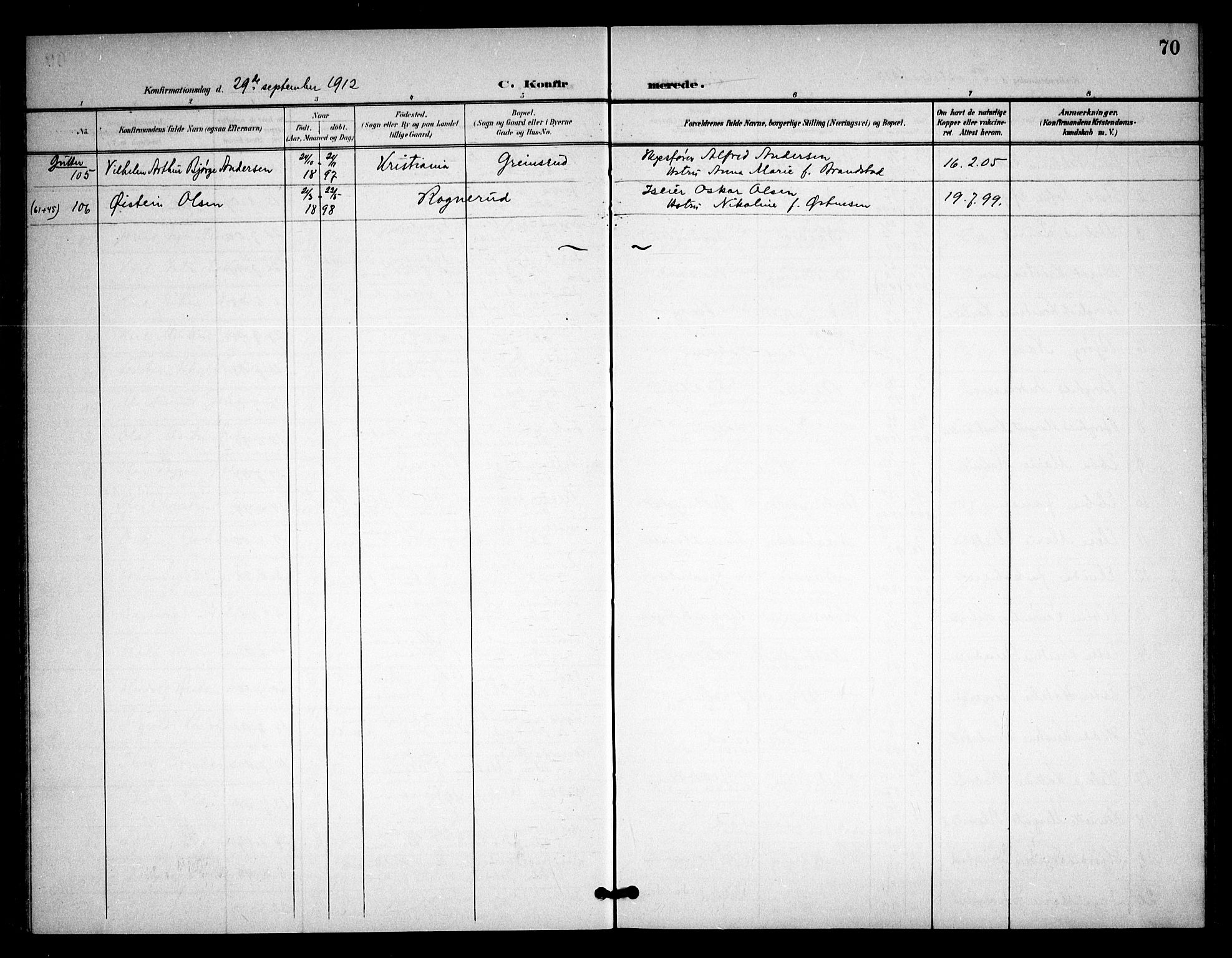 Asker prestekontor Kirkebøker, SAO/A-10256a/F/Fa/L0016: Ministerialbok nr. I 16, 1900-1917, s. 70