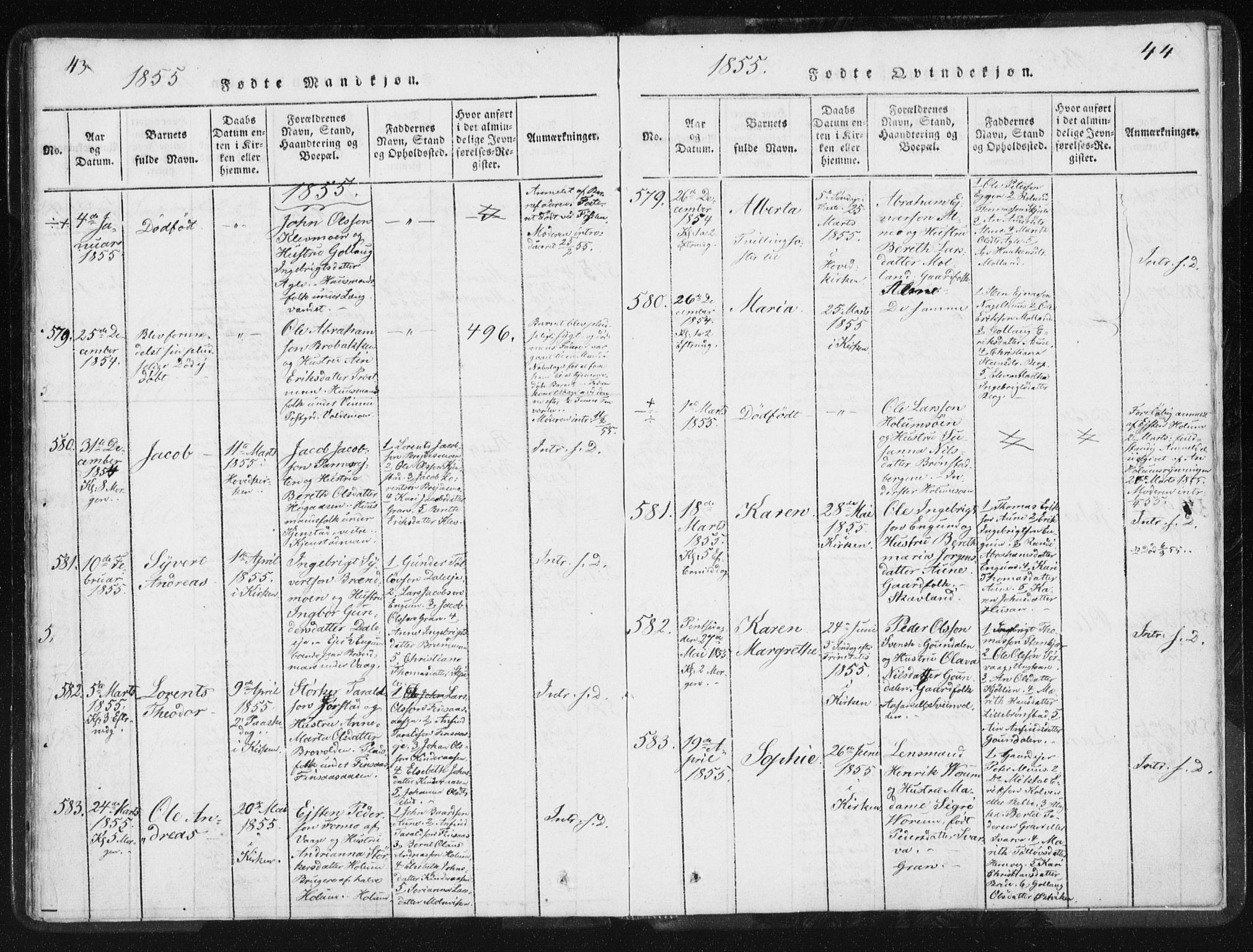Ministerialprotokoller, klokkerbøker og fødselsregistre - Nord-Trøndelag, SAT/A-1458/749/L0471: Ministerialbok nr. 749A05, 1847-1856, s. 43-44