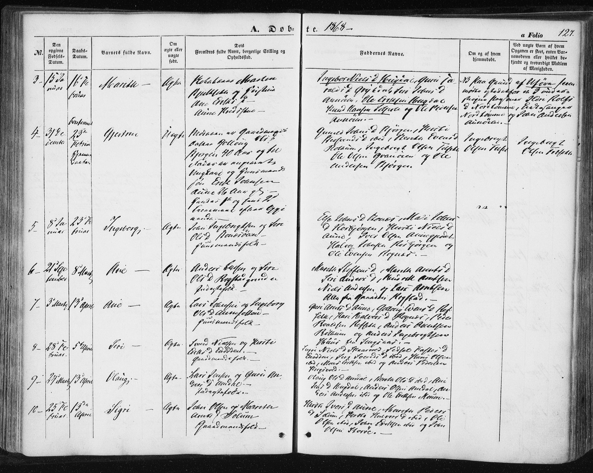 Ministerialprotokoller, klokkerbøker og fødselsregistre - Sør-Trøndelag, SAT/A-1456/687/L1000: Ministerialbok nr. 687A06, 1848-1869, s. 127