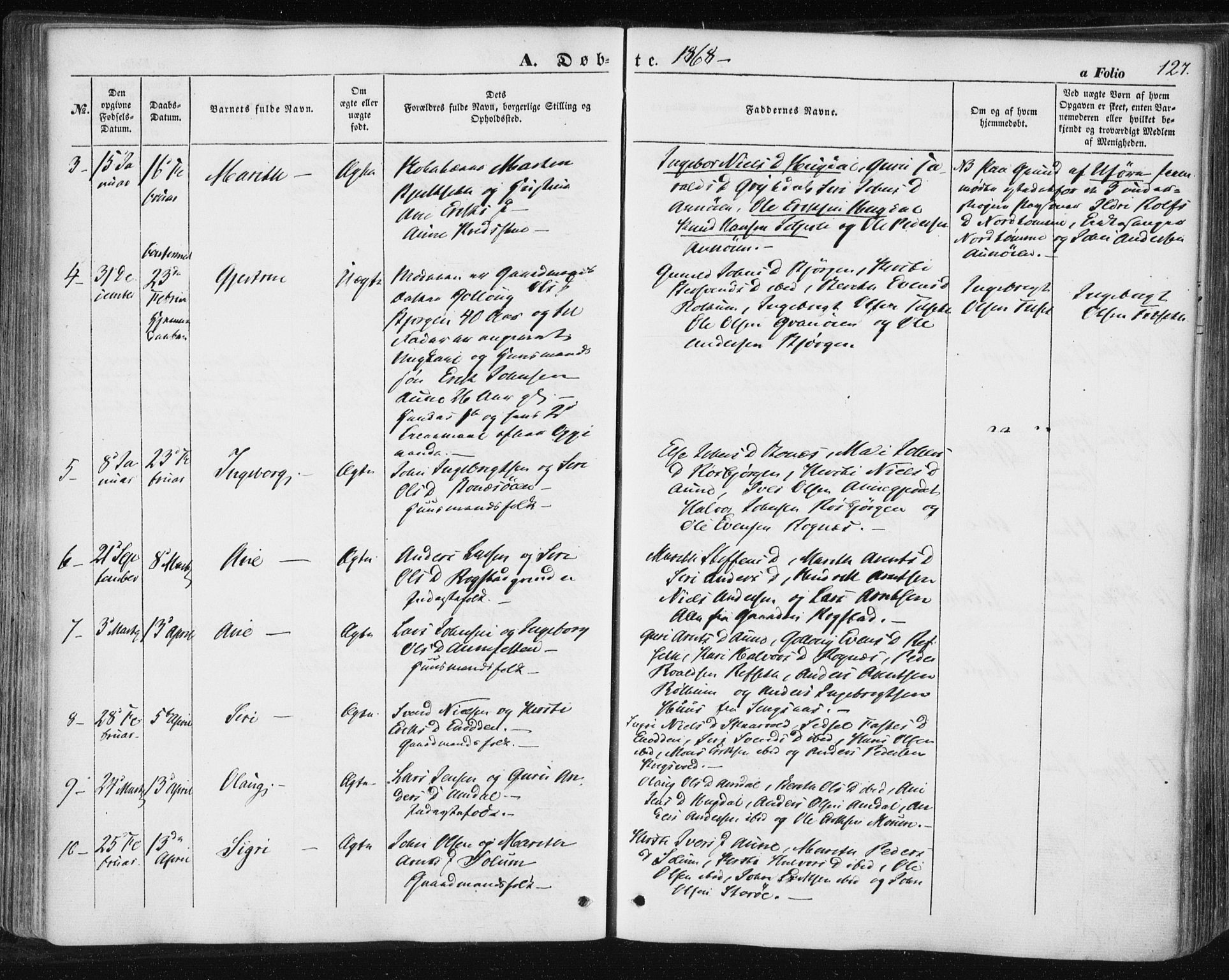 Ministerialprotokoller, klokkerbøker og fødselsregistre - Sør-Trøndelag, AV/SAT-A-1456/687/L1000: Ministerialbok nr. 687A06, 1848-1869, s. 127