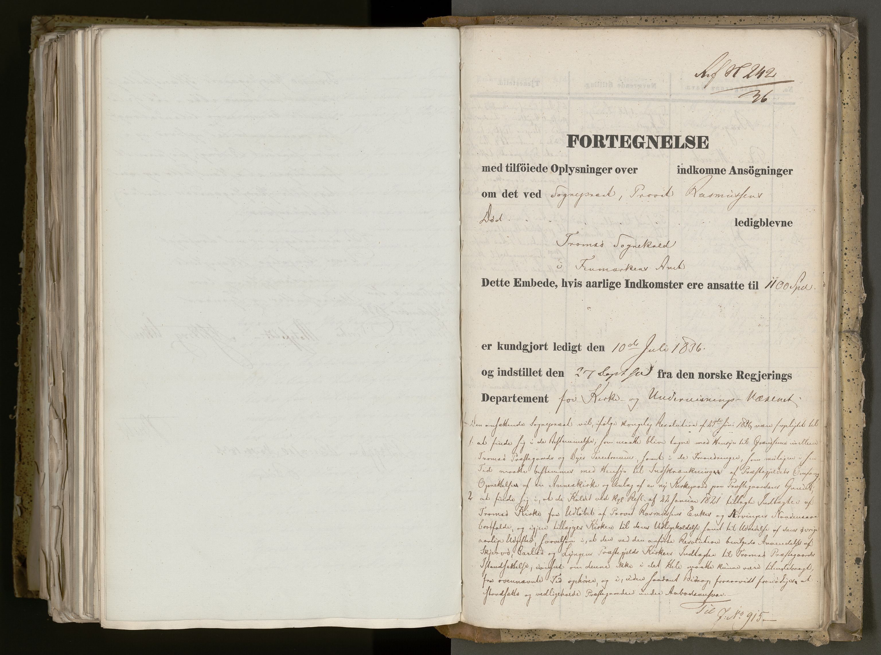 Statsrådsavdelingen i Stockholm, AV/RA-S-1003/D/Da/L0110: Regjeringsinnstillinger nr. 749-924, 1836