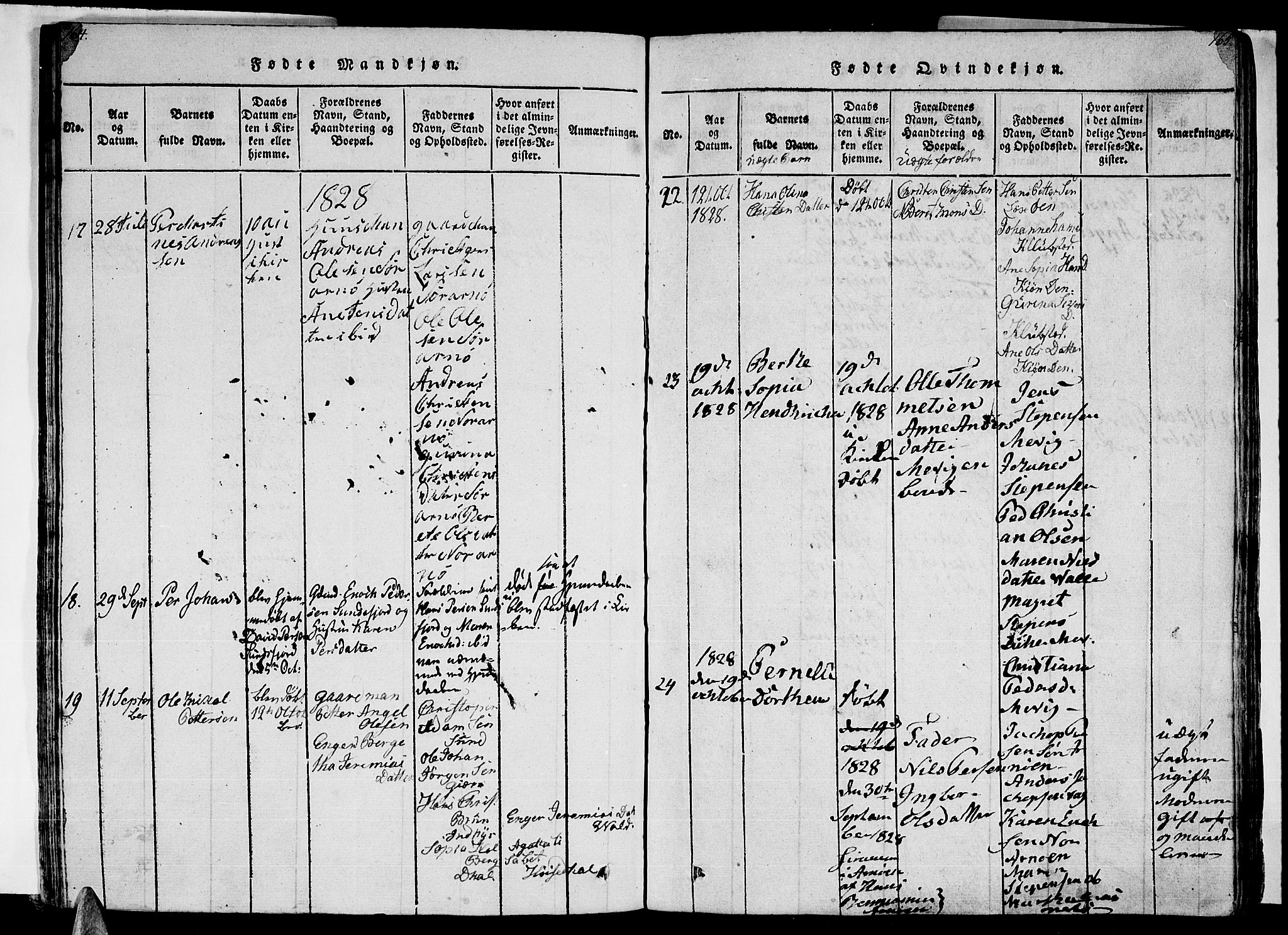 Ministerialprotokoller, klokkerbøker og fødselsregistre - Nordland, AV/SAT-A-1459/805/L0105: Klokkerbok nr. 805C01, 1820-1839, s. 164-165