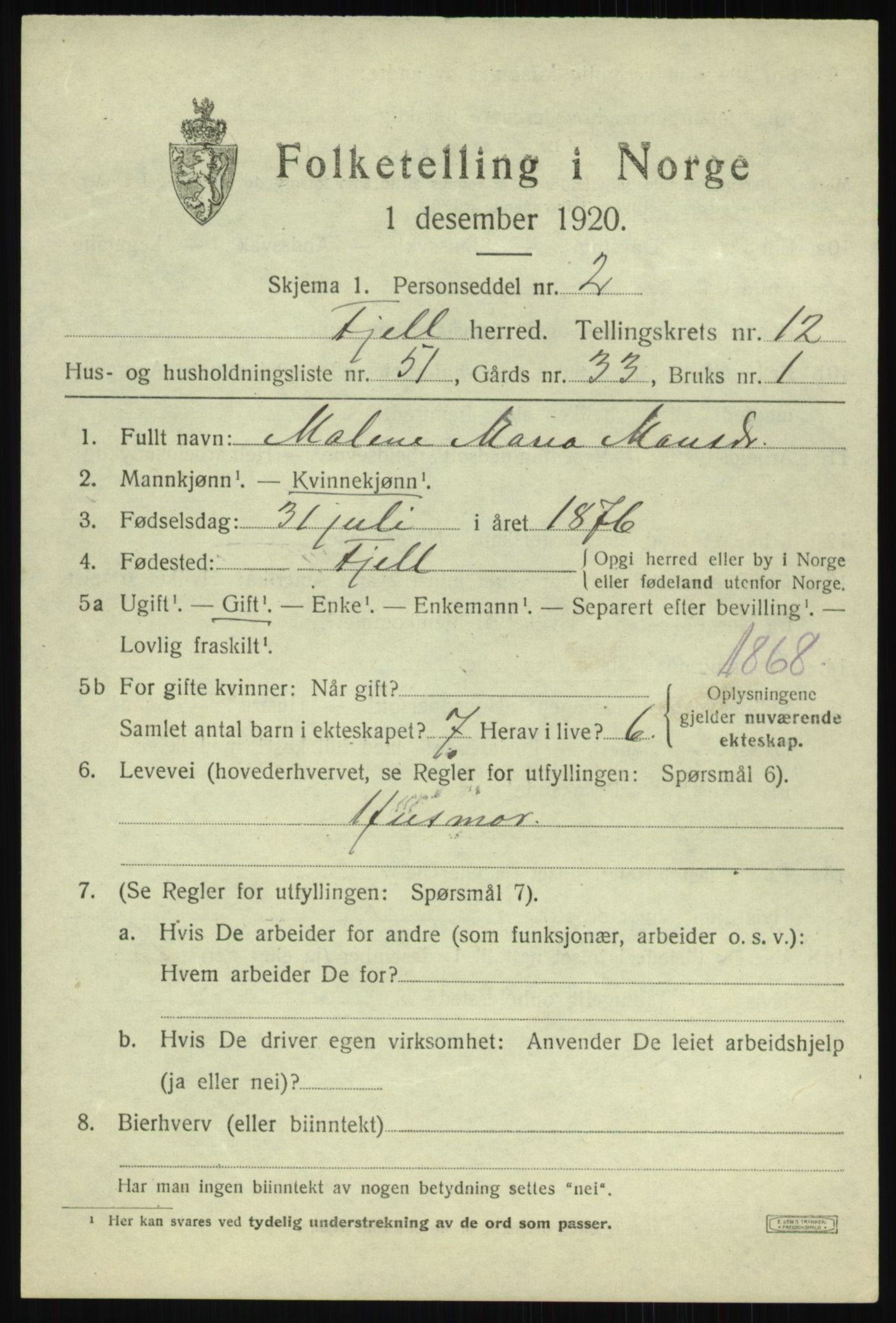 SAB, Folketelling 1920 for 1246 Fjell herred, 1920, s. 11428