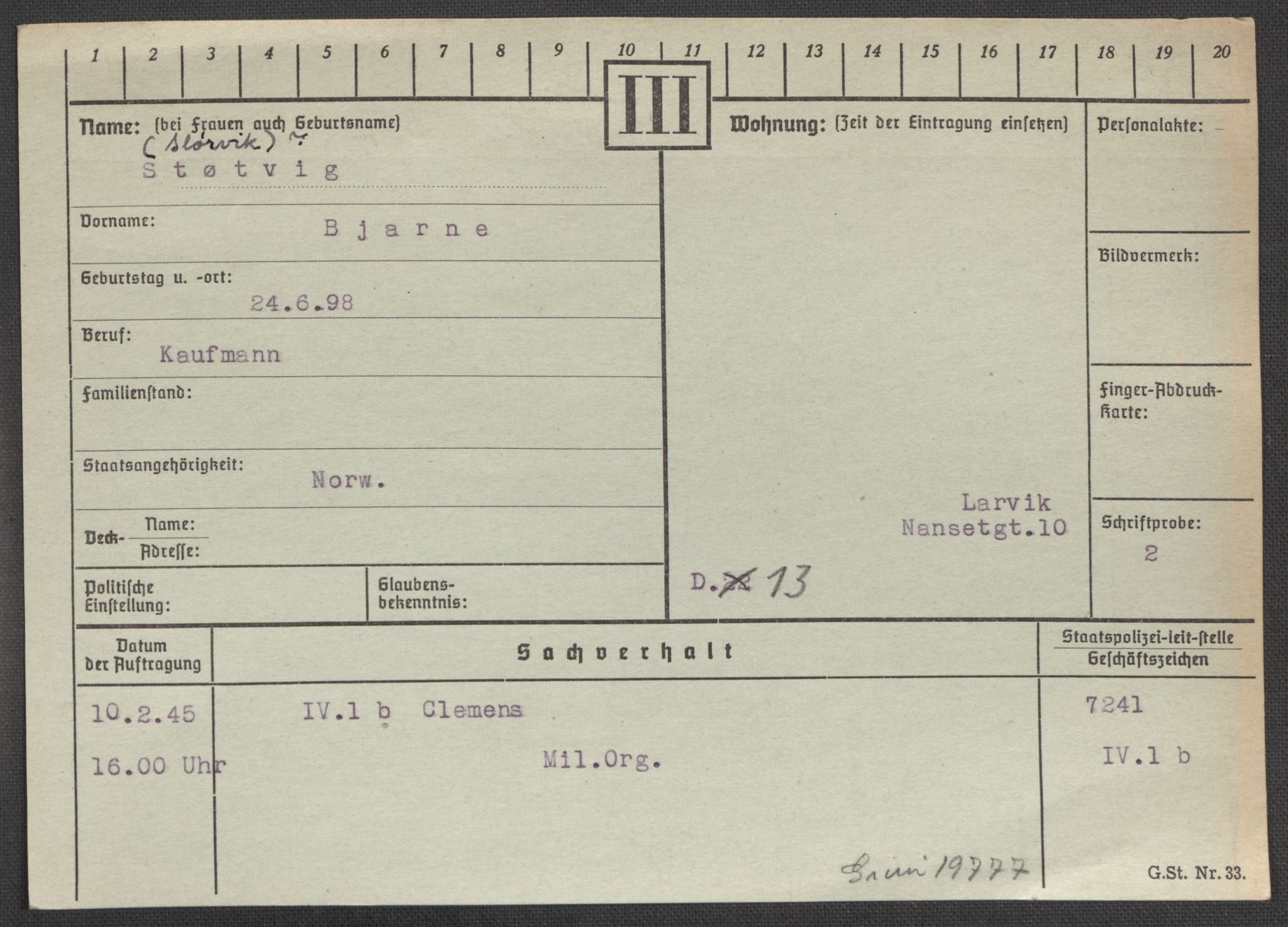 Befehlshaber der Sicherheitspolizei und des SD, AV/RA-RAFA-5969/E/Ea/Eaa/L0009: Register over norske fanger i Møllergata 19: Ru-Sy, 1940-1945, s. 1418