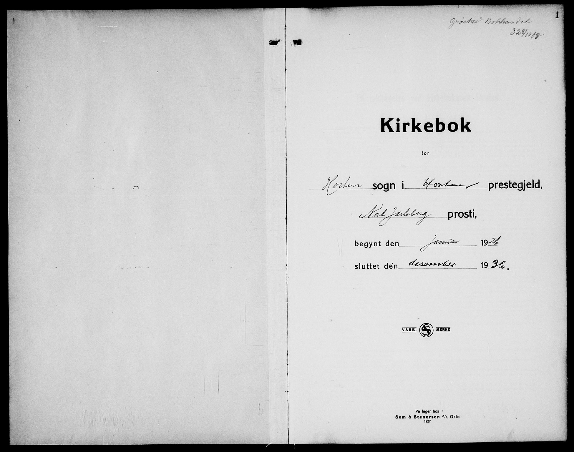 Horten kirkebøker, SAKO/A-348/G/Ga/L0009: Klokkerbok nr. 9, 1926-1936, s. 1