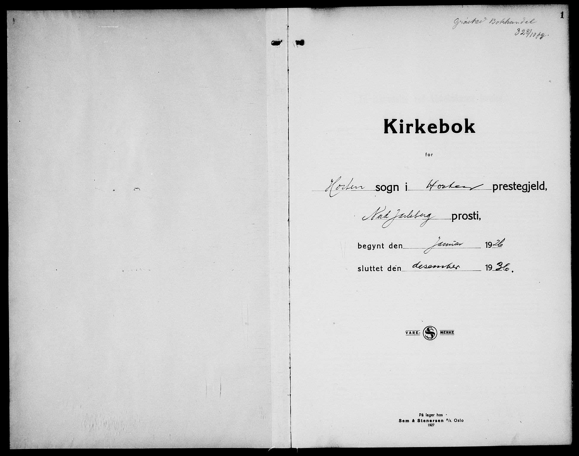 Horten kirkebøker, AV/SAKO-A-348/G/Ga/L0009: Klokkerbok nr. 9, 1926-1936, s. 1