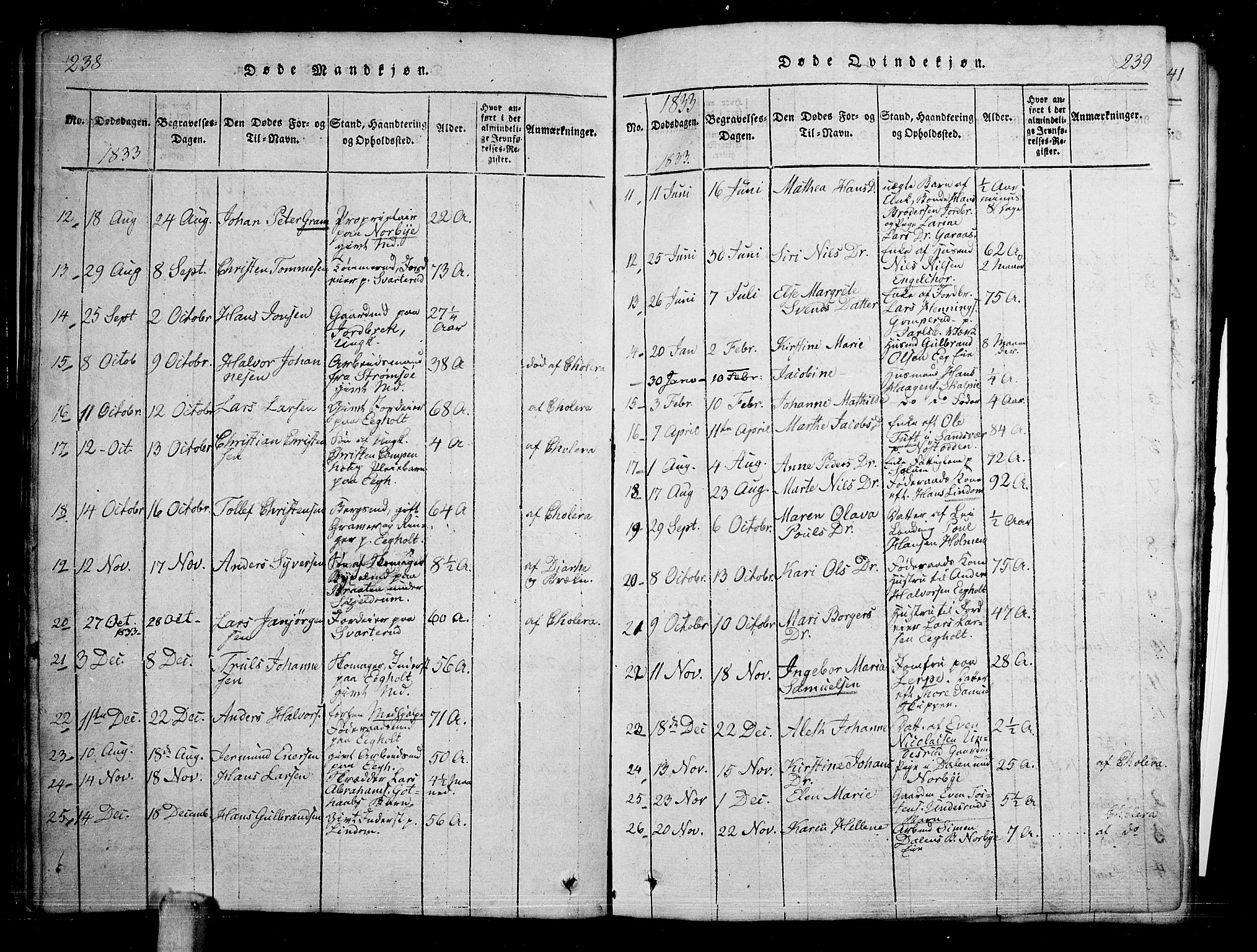 Skoger kirkebøker, SAKO/A-59/G/Ga/L0001: Klokkerbok nr. I 1, 1814-1845, s. 238-239