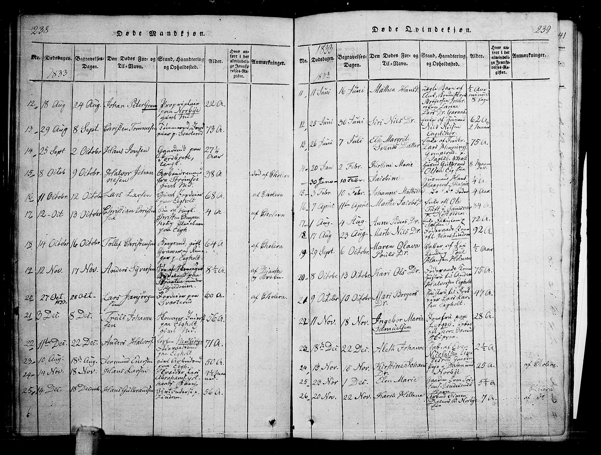 Skoger kirkebøker, AV/SAKO-A-59/G/Ga/L0001: Klokkerbok nr. I 1, 1814-1845, s. 238-239