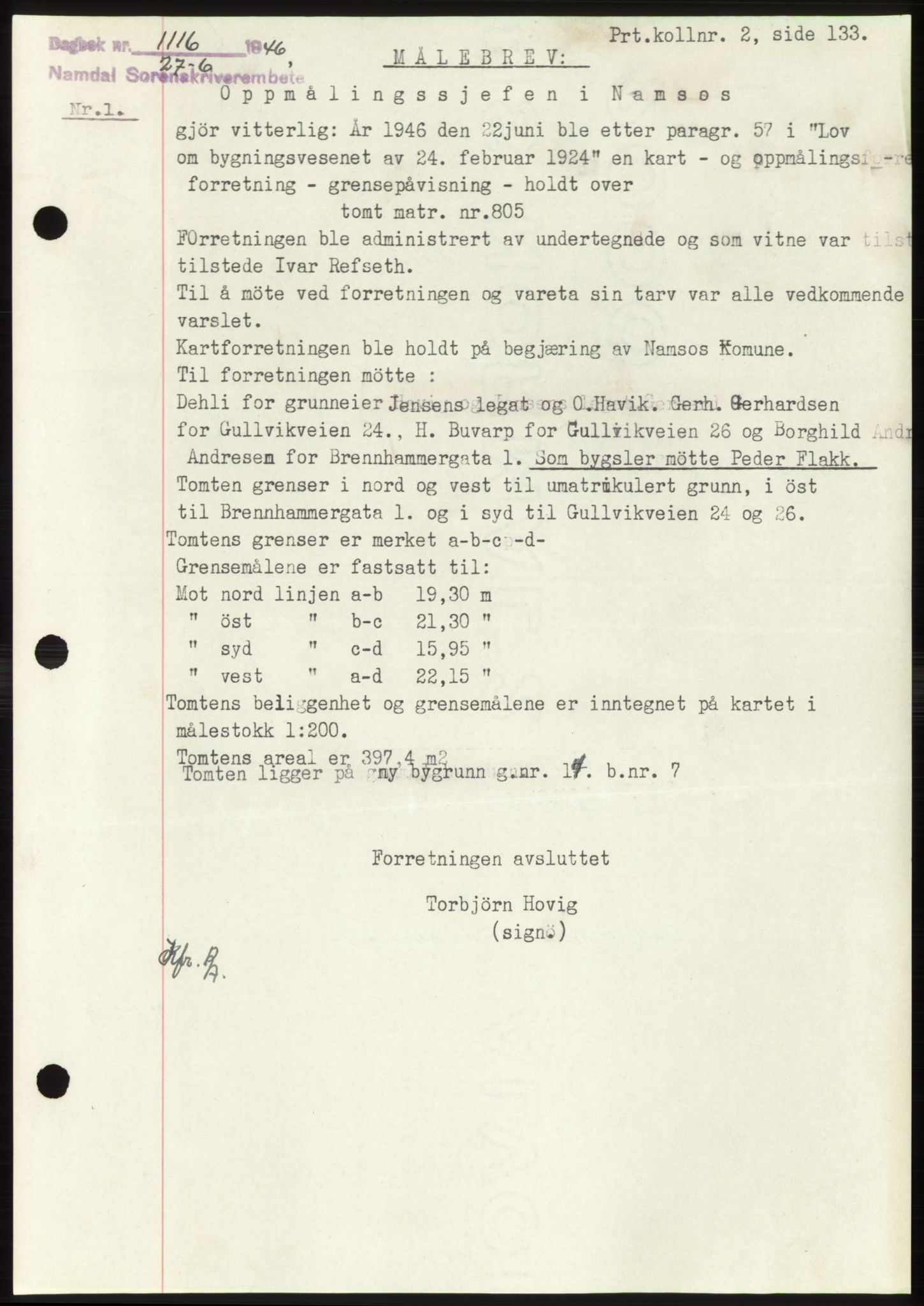 Namdal sorenskriveri, SAT/A-4133/1/2/2C: Pantebok nr. -, 1946-1946, Dagboknr: 1116/1946