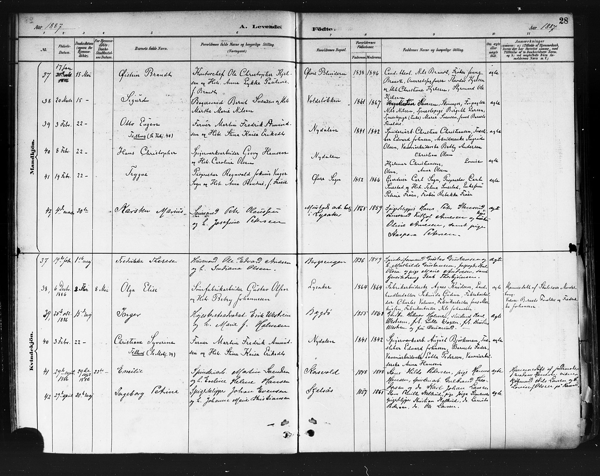 Vestre Aker prestekontor Kirkebøker, AV/SAO-A-10025/F/Fa/L0010: Ministerialbok nr. 10, 1886-1903, s. 28