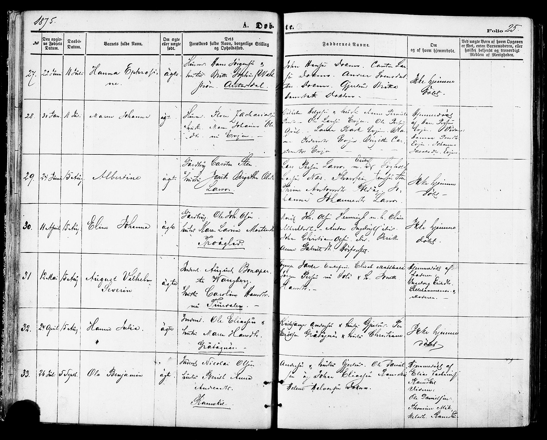 Ministerialprotokoller, klokkerbøker og fødselsregistre - Nordland, AV/SAT-A-1459/846/L0645: Ministerialbok nr. 846A03, 1872-1886, s. 25