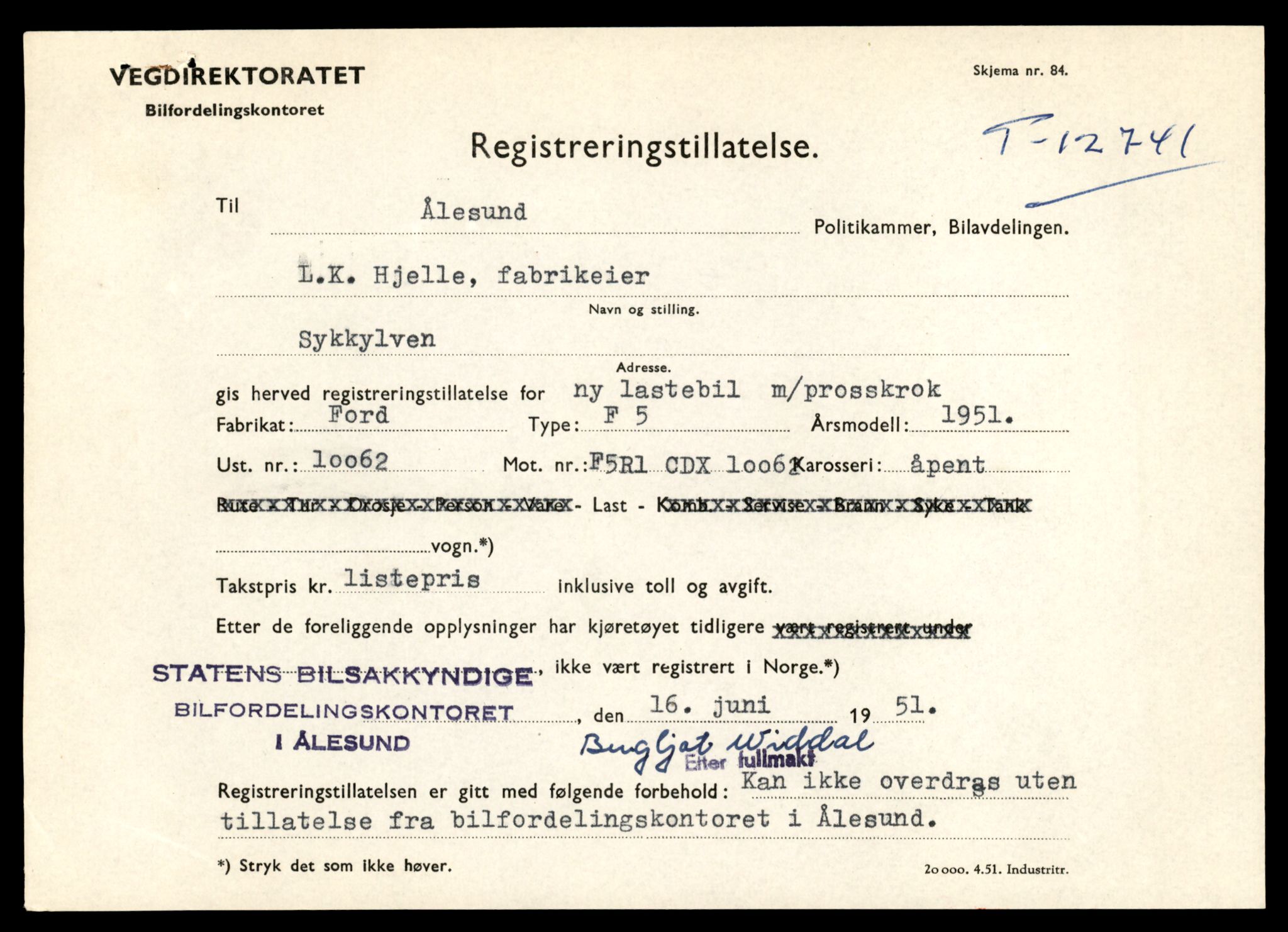 Møre og Romsdal vegkontor - Ålesund trafikkstasjon, AV/SAT-A-4099/F/Fe/L0033: Registreringskort for kjøretøy T 12151 - T 12474, 1927-1998, s. 1443