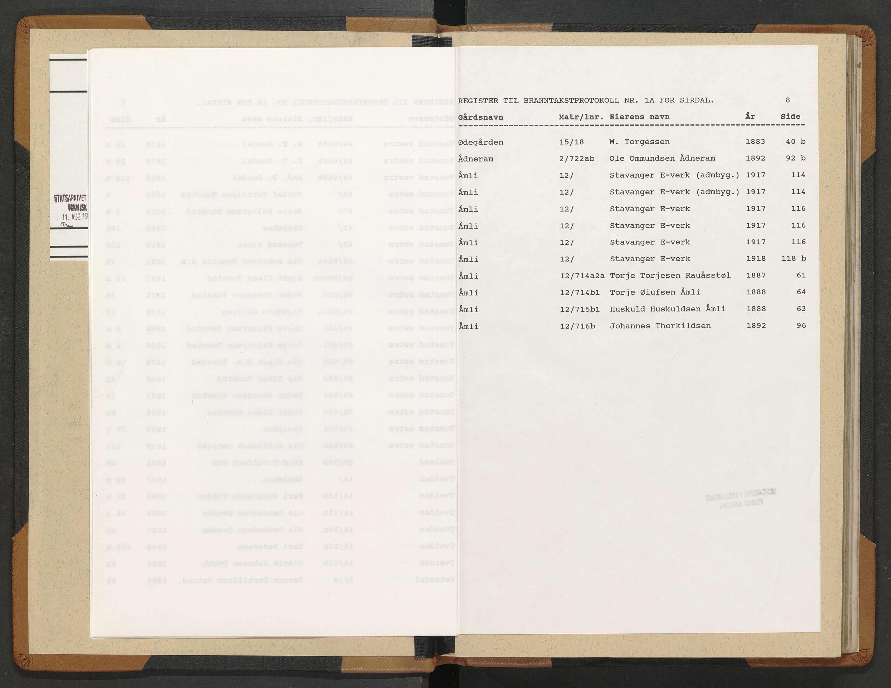 Norges Brannkasse Sirdal, AV/SAK-2241-0044/F/Fa/L0001: Branntakstprotokoll nr. 1a med gårdsnavnregister, 1850-1919