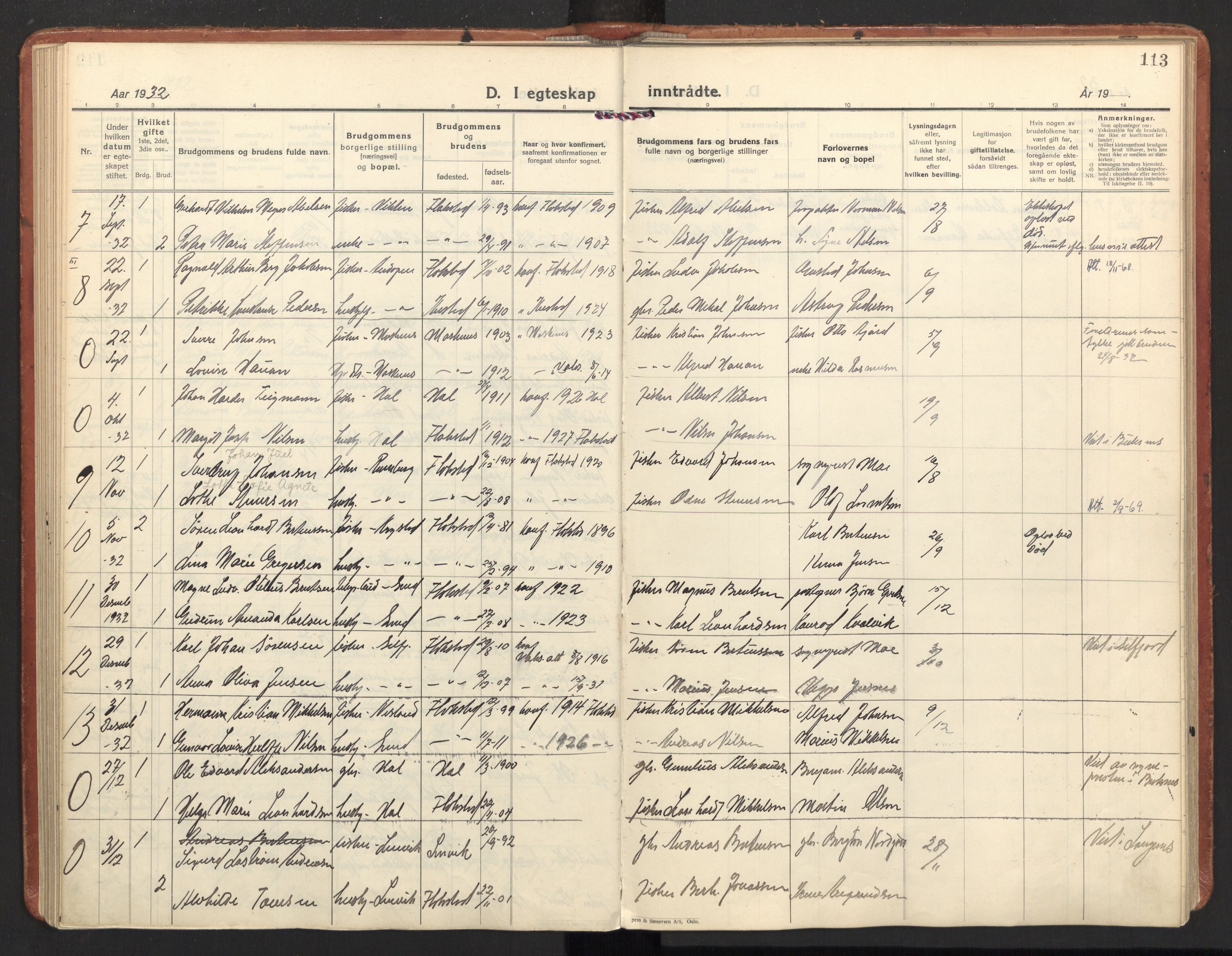 Ministerialprotokoller, klokkerbøker og fødselsregistre - Nordland, SAT/A-1459/885/L1211: Ministerialbok nr. 885A11, 1927-1938, s. 113