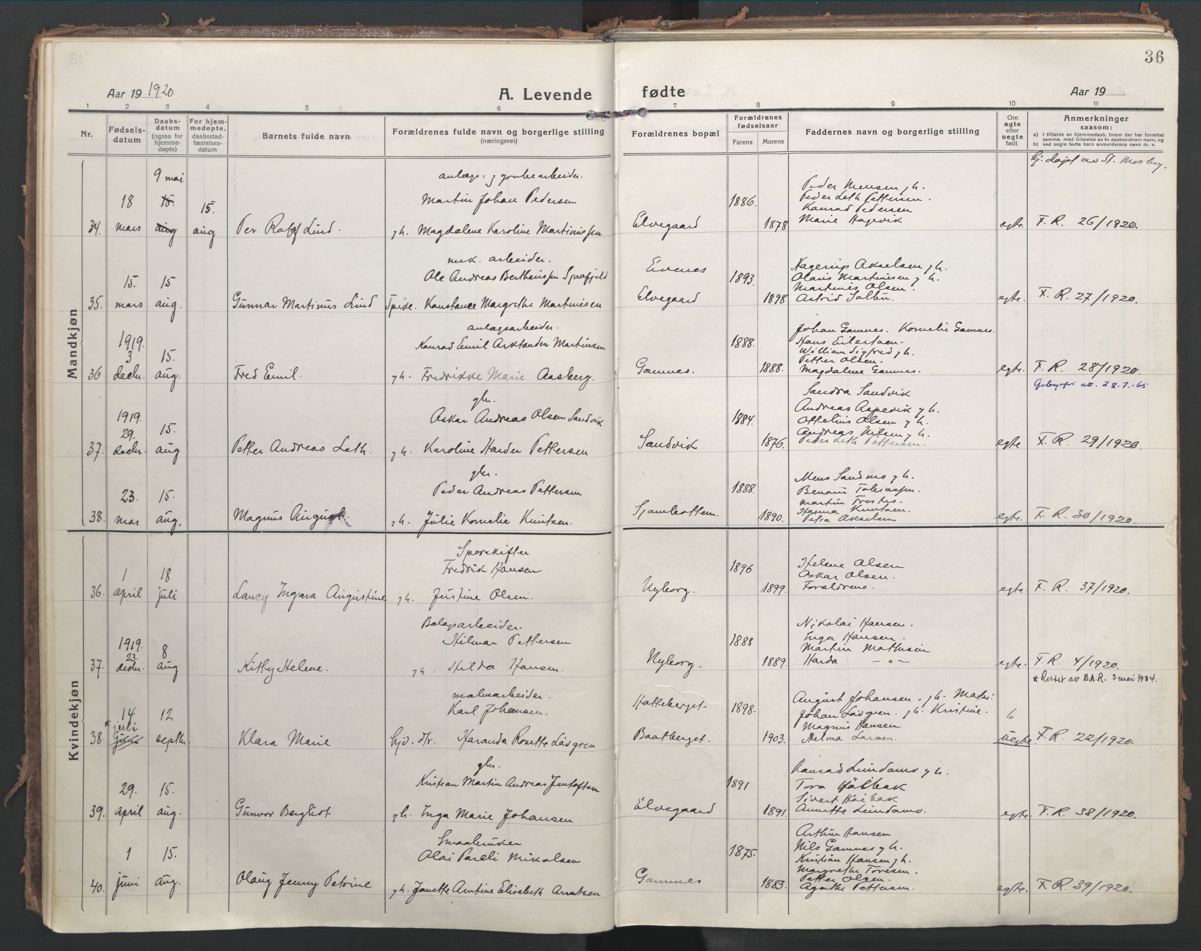 Ministerialprotokoller, klokkerbøker og fødselsregistre - Nordland, AV/SAT-A-1459/866/L0945: Ministerialbok nr. 866A08, 1917-1935, s. 36