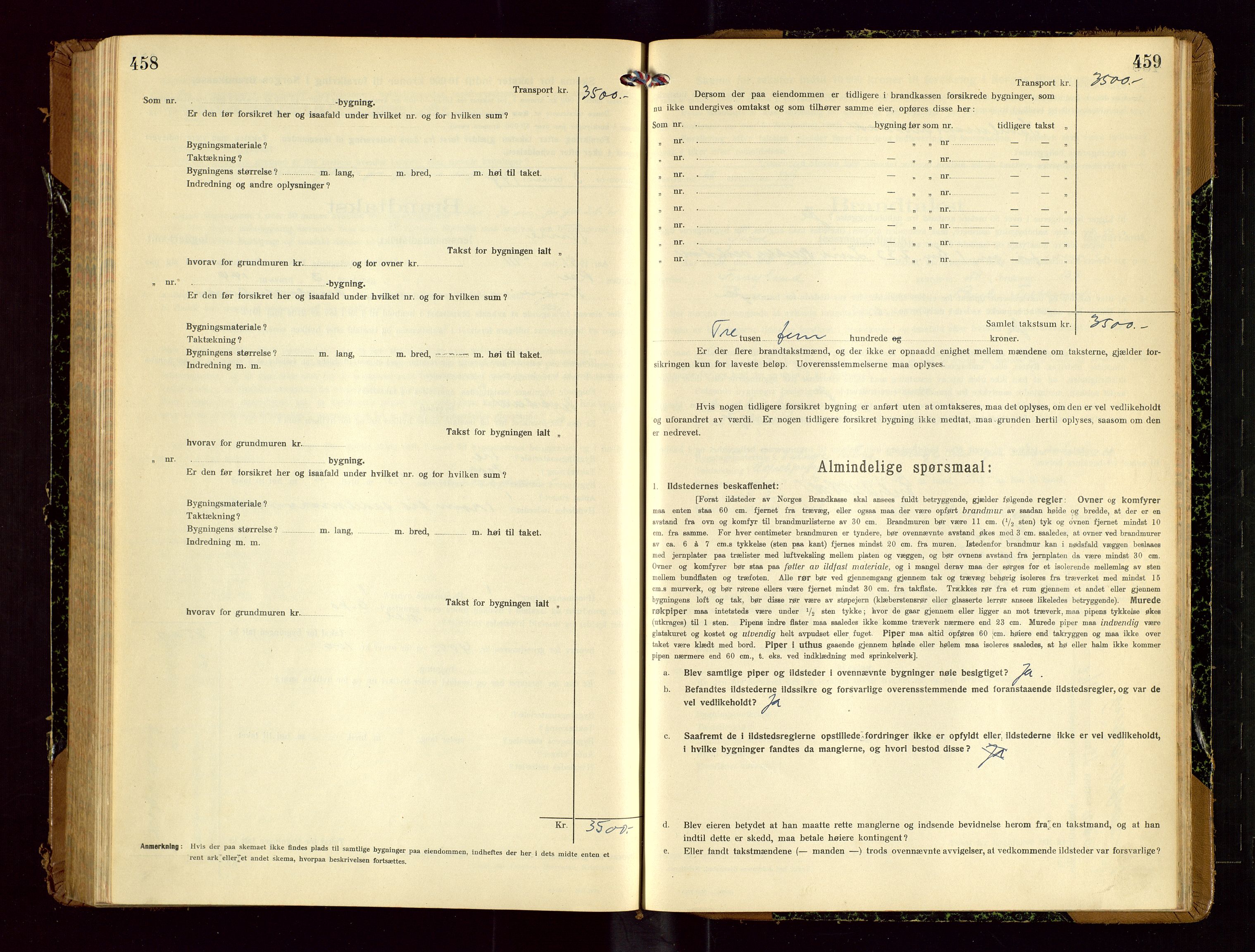 Time lensmannskontor, SAST/A-100420/Gob/L0002: Branntakstprotokoll, 1919-1952, s. 458-459