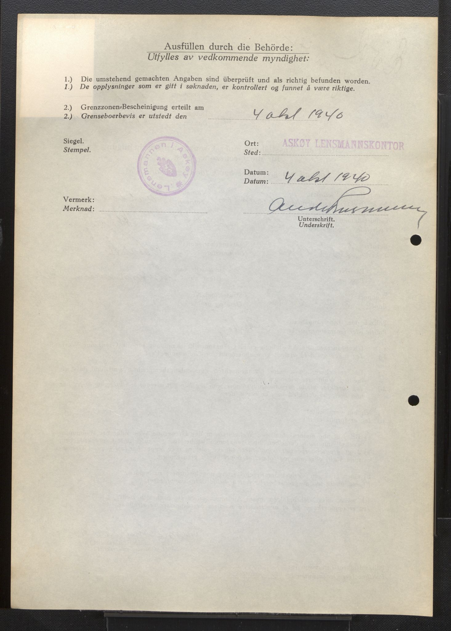 Lensmannen i Askøy, SAB/A-31001/0026/L0004: Søknader om grensebuarbevis 426 - 850, 1940, s. 622