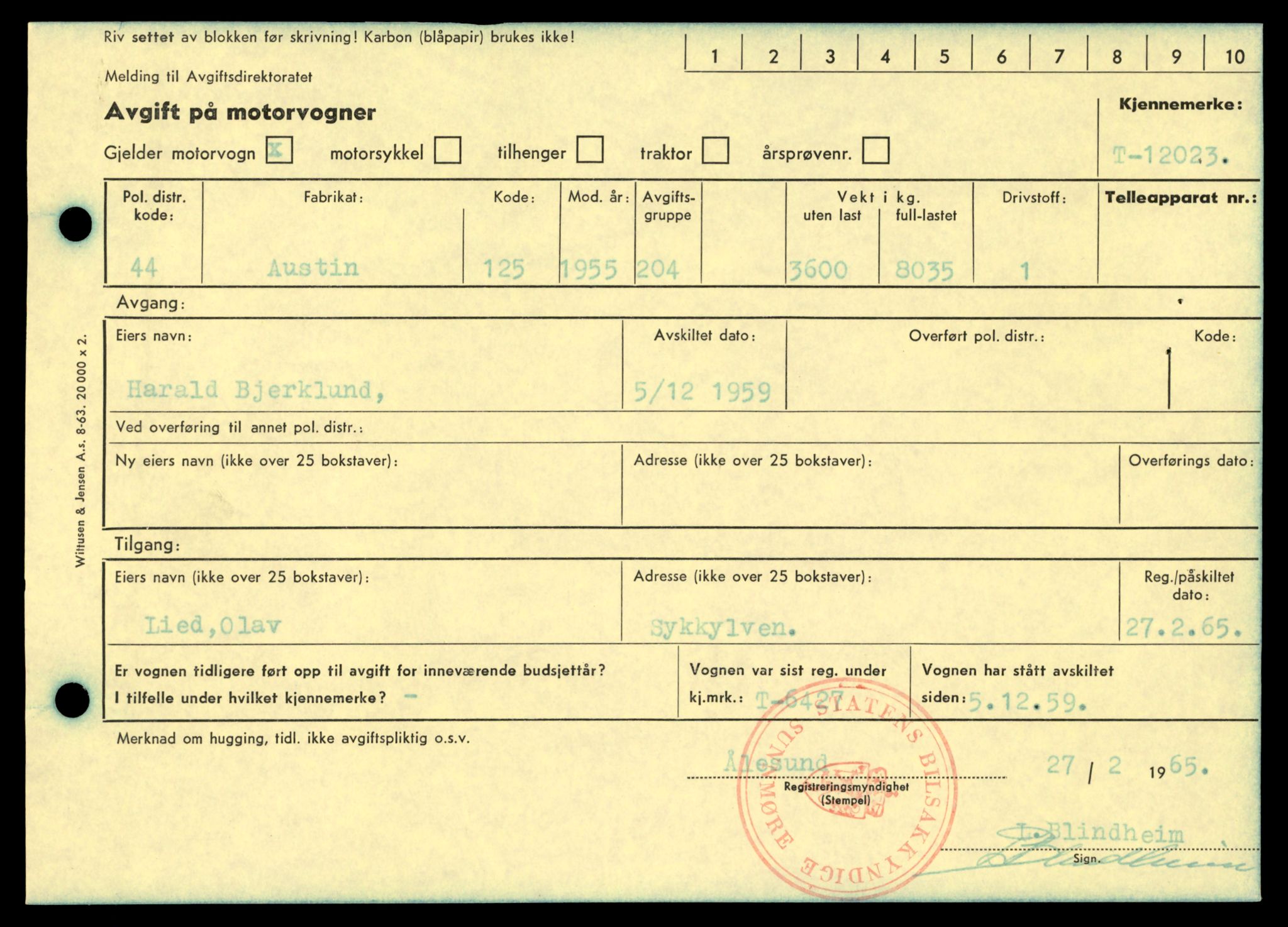 Møre og Romsdal vegkontor - Ålesund trafikkstasjon, AV/SAT-A-4099/F/Fe/L0032: Registreringskort for kjøretøy T 11997 - T 12149, 1927-1998, s. 847