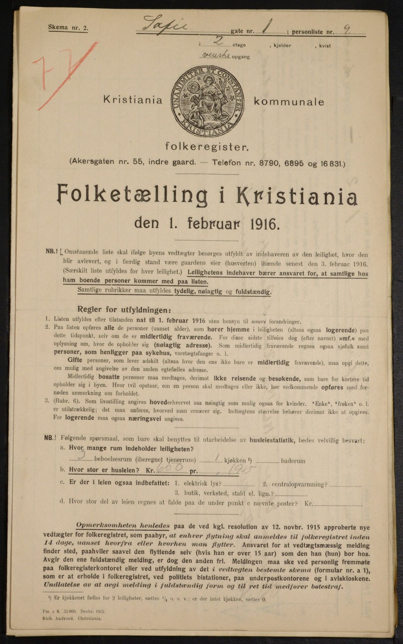 OBA, Kommunal folketelling 1.2.1916 for Kristiania, 1916, s. 101174