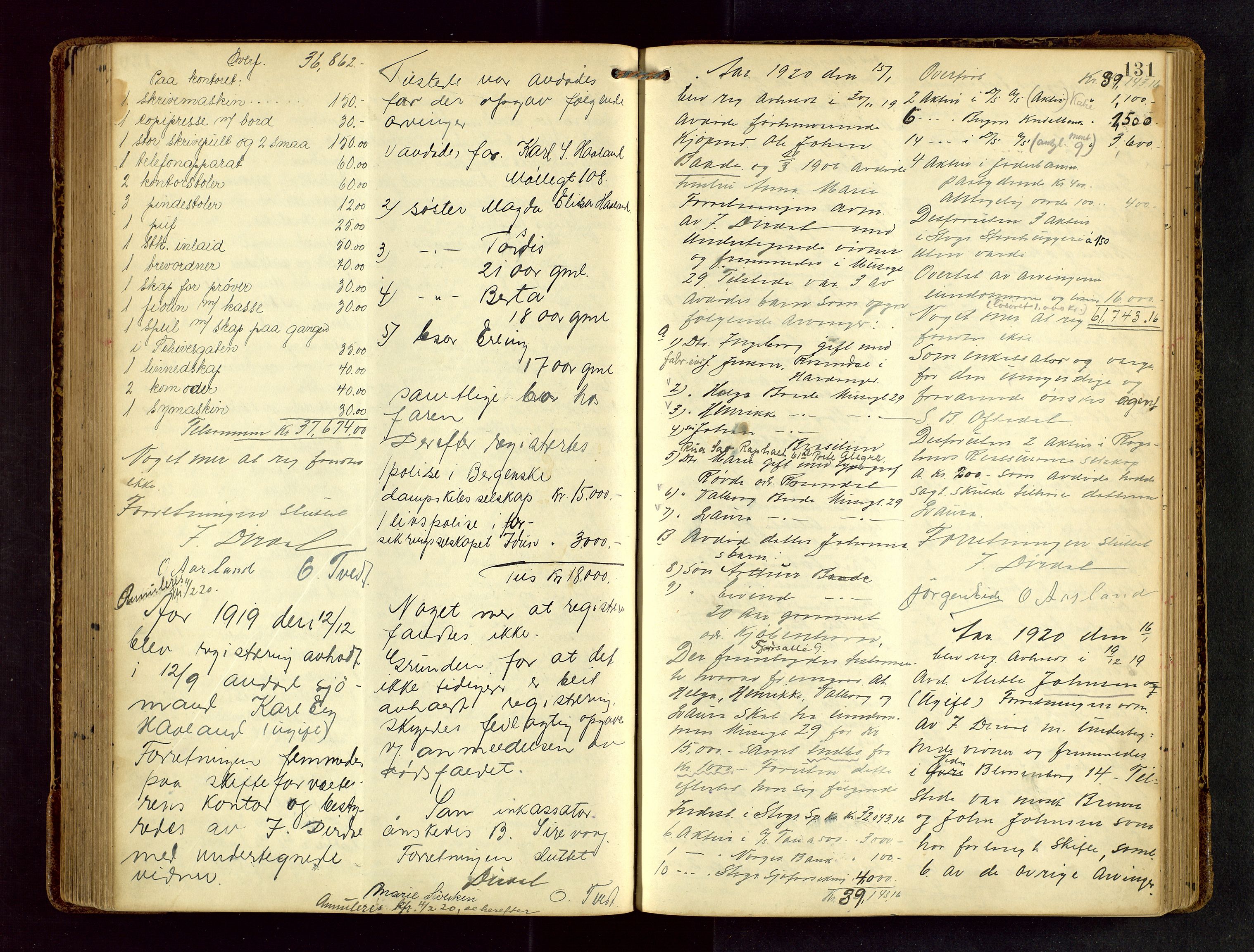 Stavanger skifteforvalter, AV/SAST-A-101412/001/5/53/533BA/L0003: Registreringsprotokoll, 1914-1923, s. 131