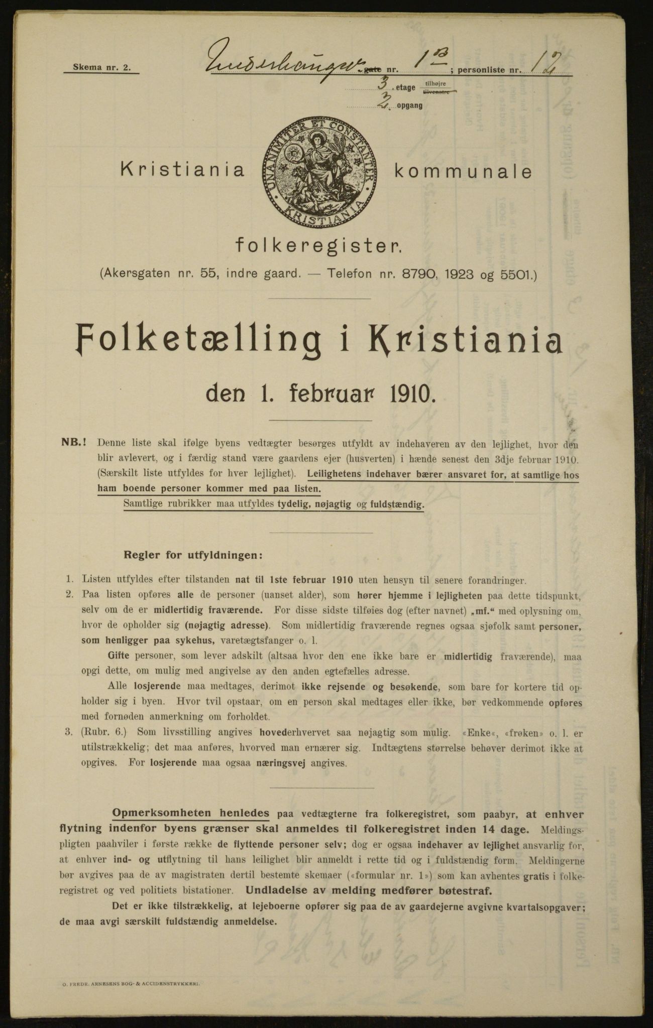 OBA, Kommunal folketelling 1.2.1910 for Kristiania, 1910, s. 113509