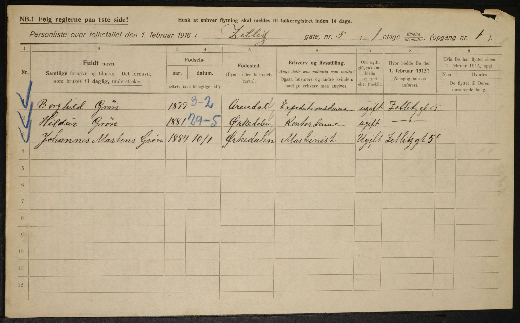 OBA, Kommunal folketelling 1.2.1916 for Kristiania, 1916, s. 132373